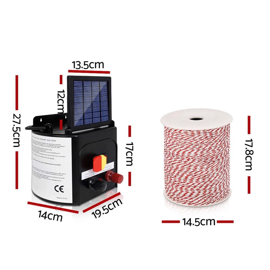 2 Giantz Fence Energiser 3KM Solar Powered Electric 500M Poly Wire Insulator - Multi, 2 of 4
