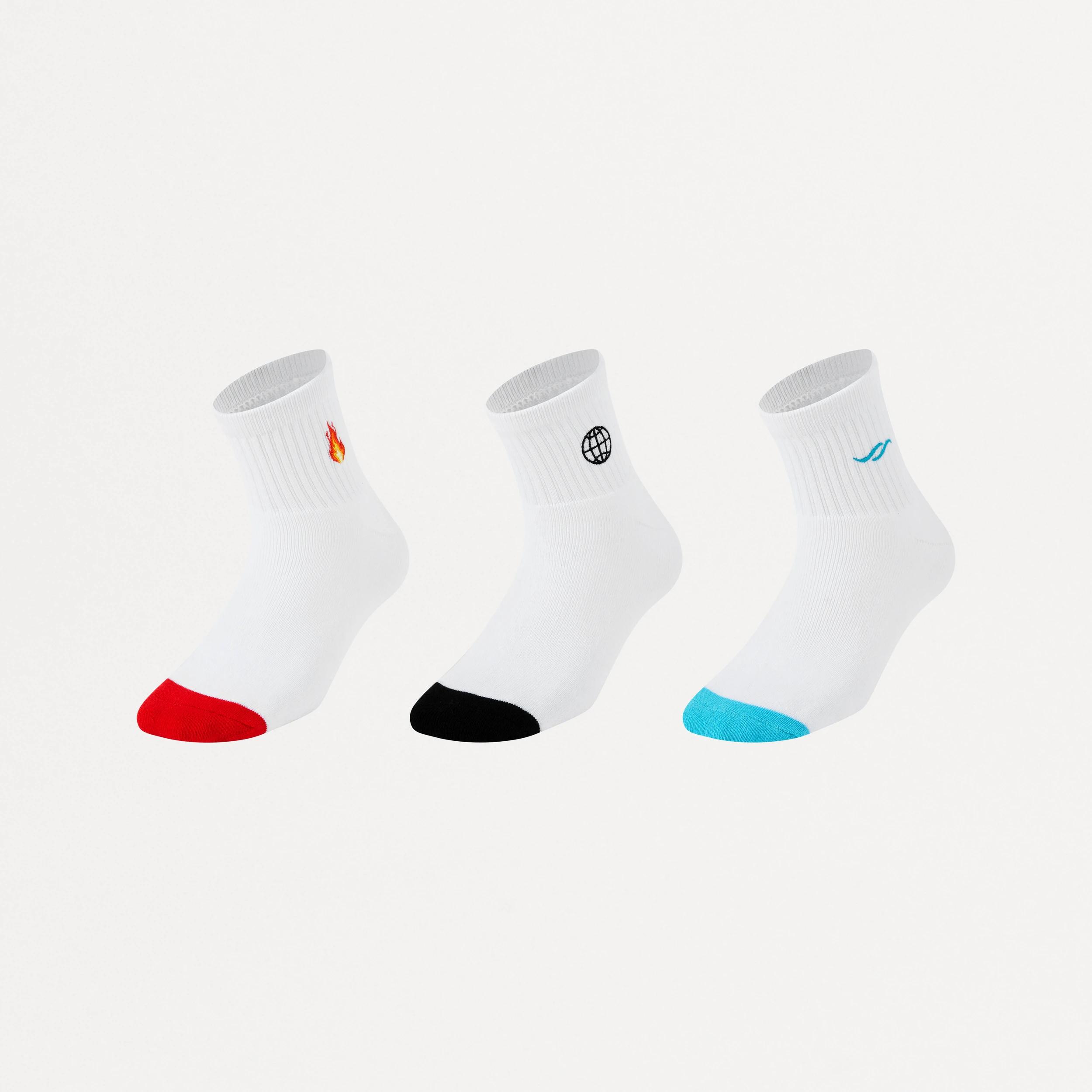 1 3 Pack Retro Rib Quarter Crew Socks Multi Fire, 1 of 4