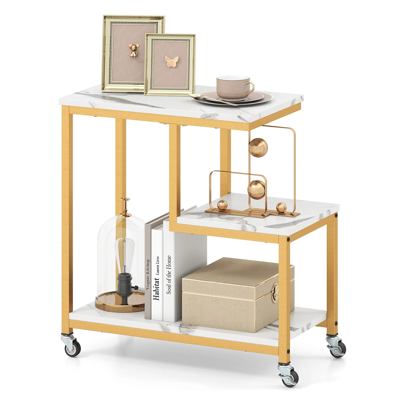 5 Costway G-shaped Side Table 3-Tier Mobile End Table w/Open Shelve Sofa Couch Side Table, 5 of 5