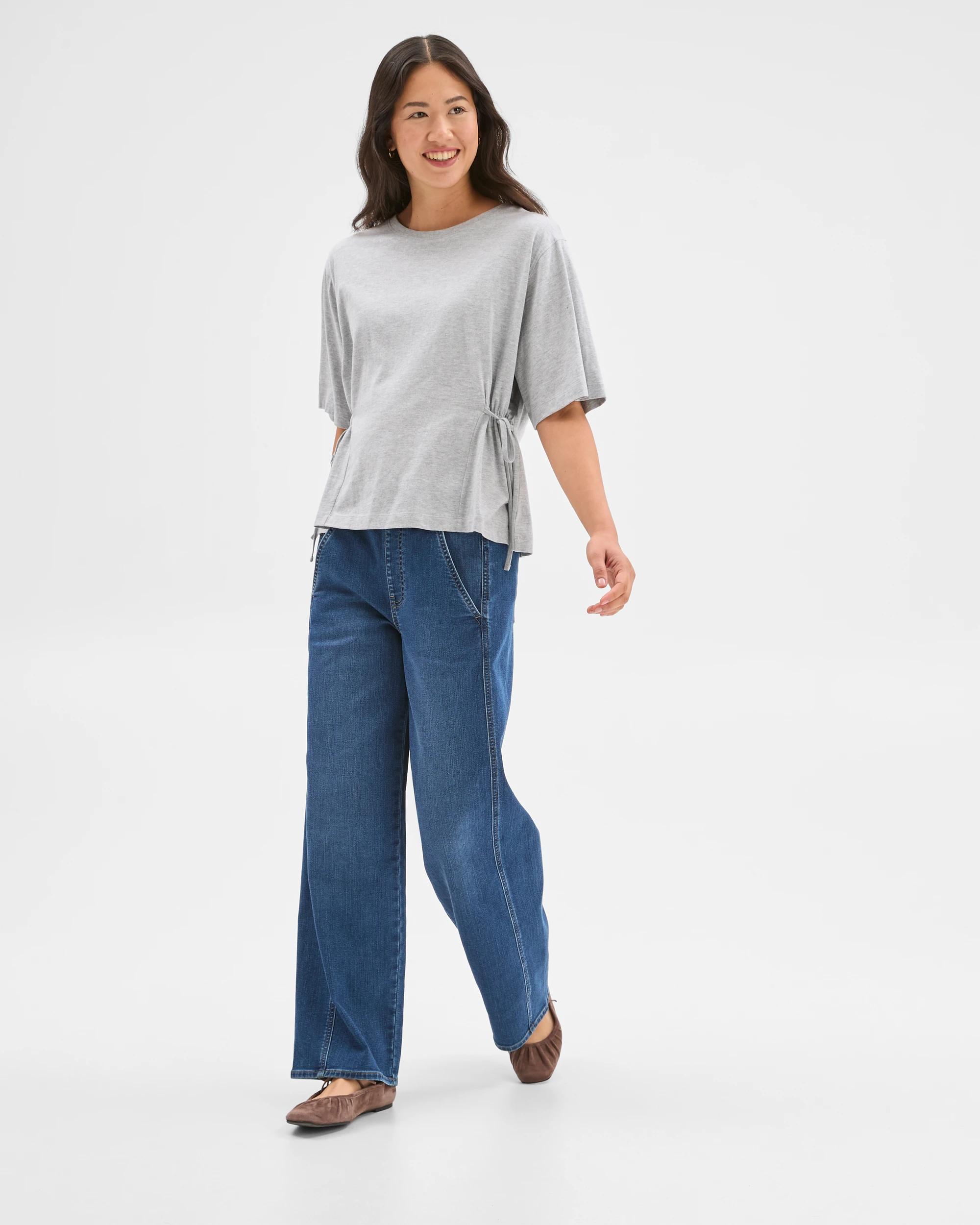 5 Target Denim Pull On Wide Leg Knit Denim Jeans MID INDIGO, 5 of 6