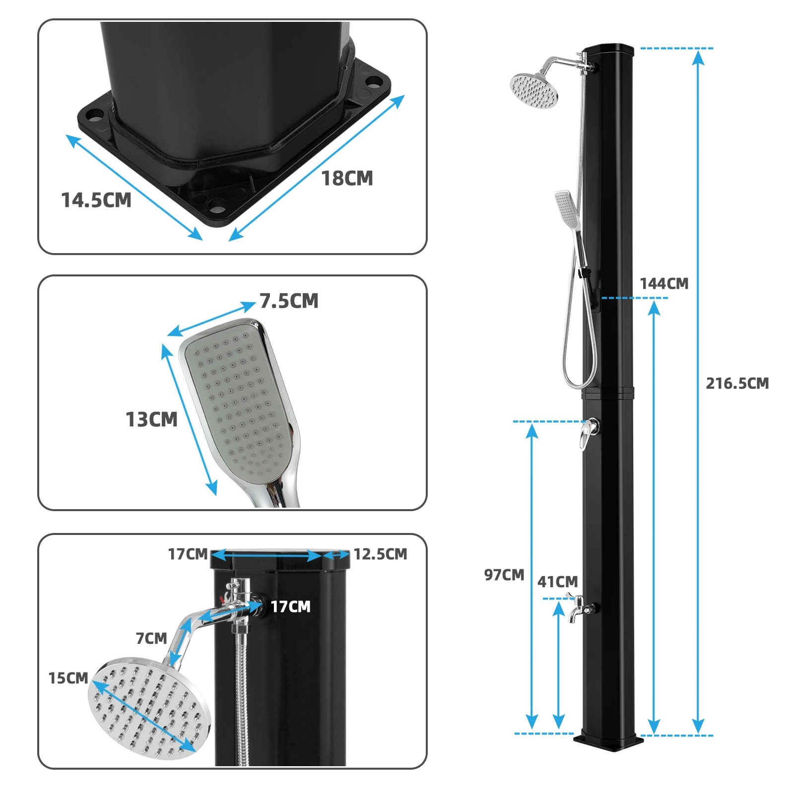 2 Costway Outside Shower Outdoor Solar-Heated Shower 360 Degree Free Rotating Shower, 2 of 2