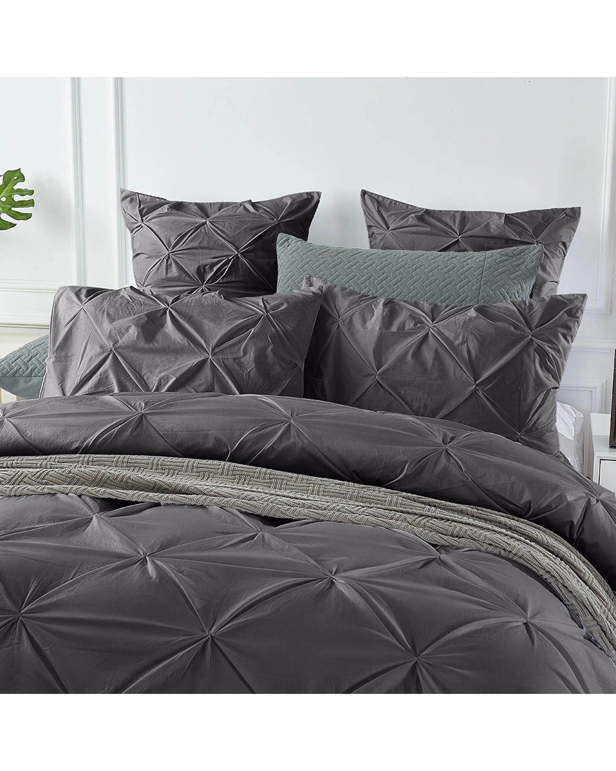 4 Cotton More 100% Cotton Diamond Pinch Pleated Pintuck Doona Quilt Cover Single Steel - Grey, 4 of 7
