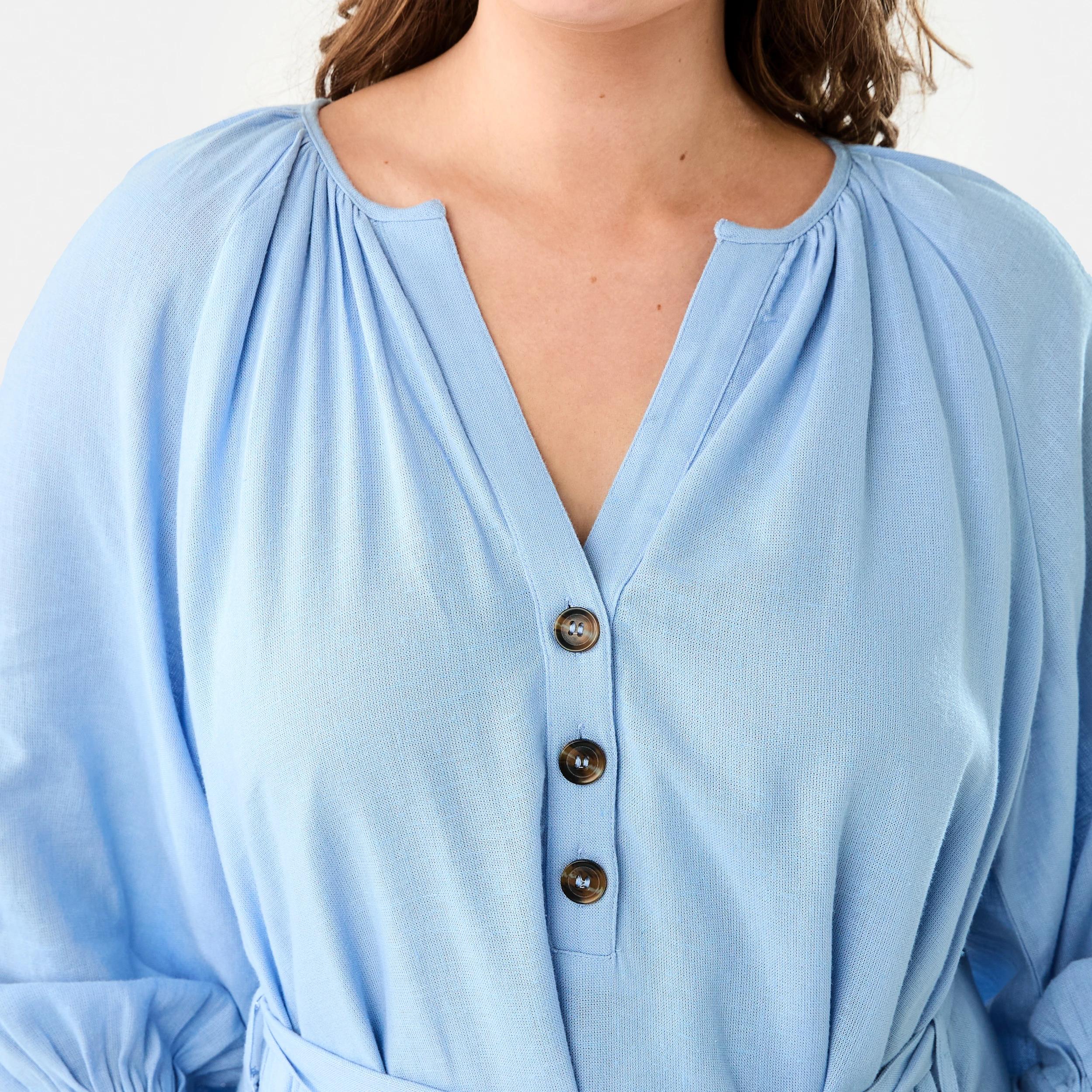 6 Elbow Sleeve Linen Blend Mini Dress BRUNI BLUE, 6 of 9
