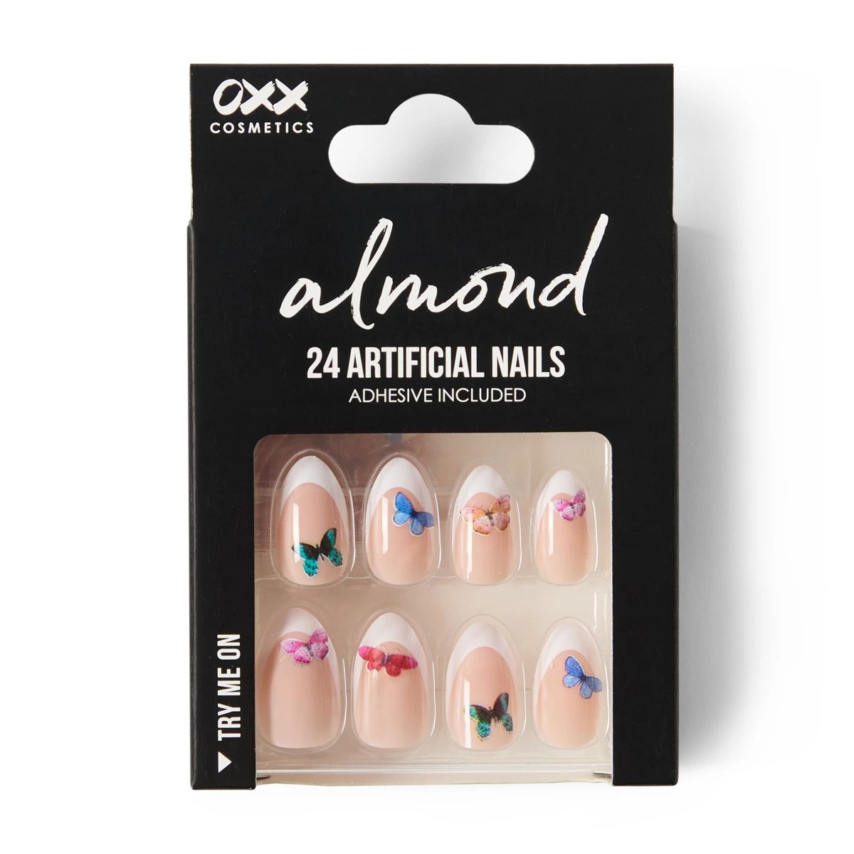 1 OXX Cosmetics 24 Pack Artificial Nails with Adhesive - Almond Shape, Butterfly, 1 of 5