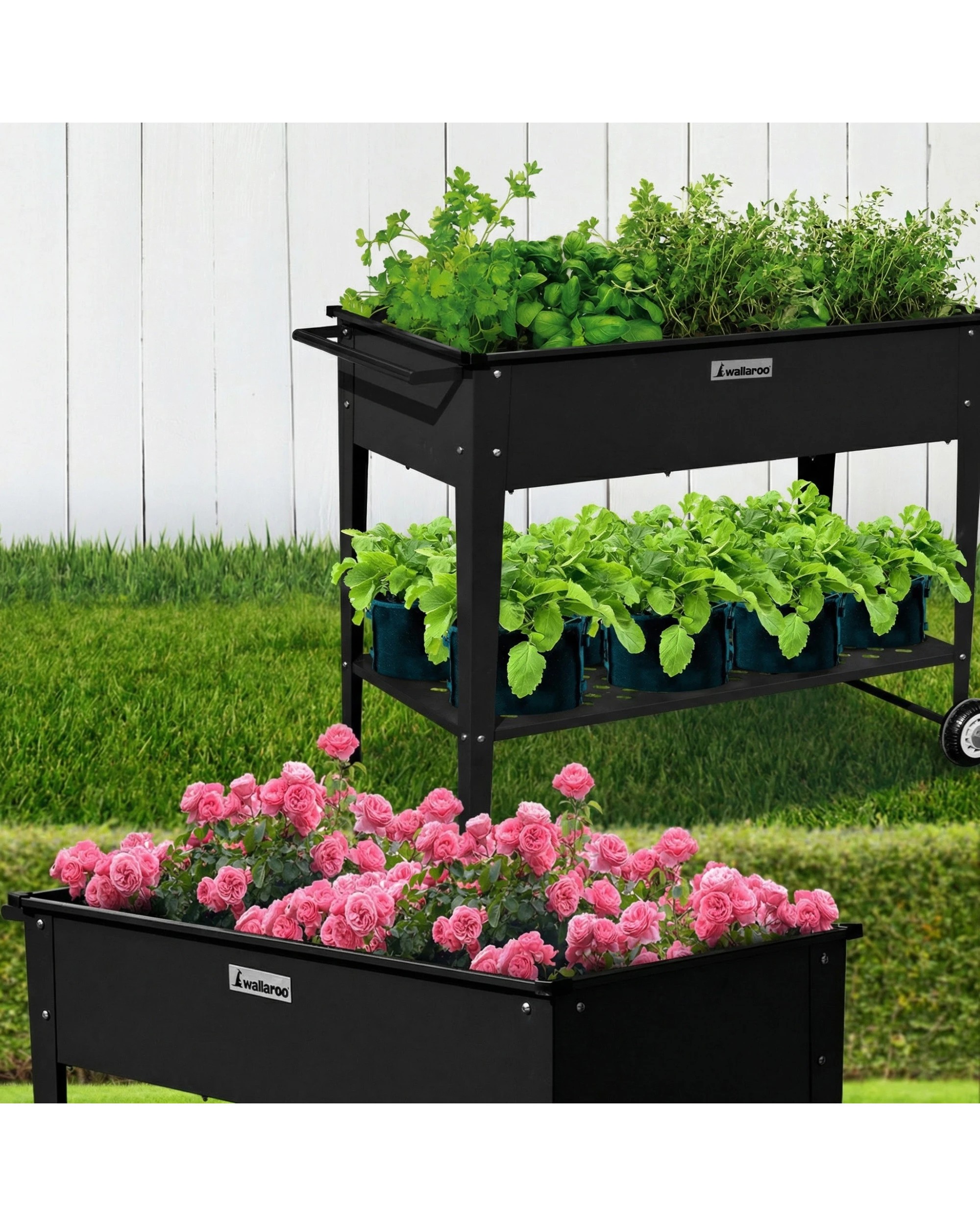 9 Wallaroo Garden Bed Cart Raised Planter Box Wheels Steel Storage Plants Shelf - Black, 9 of 10