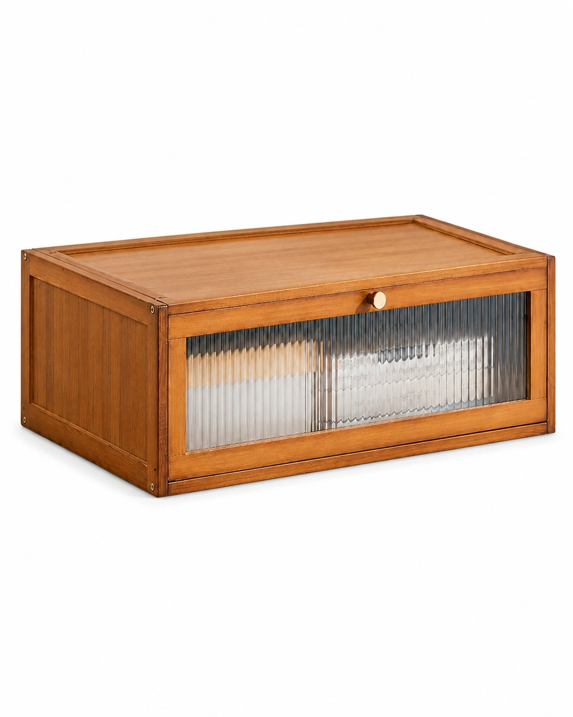 1 Foret Stackable Shoe Box Storage Cabinet Fluted Door 50cm Brown, 1 of 8