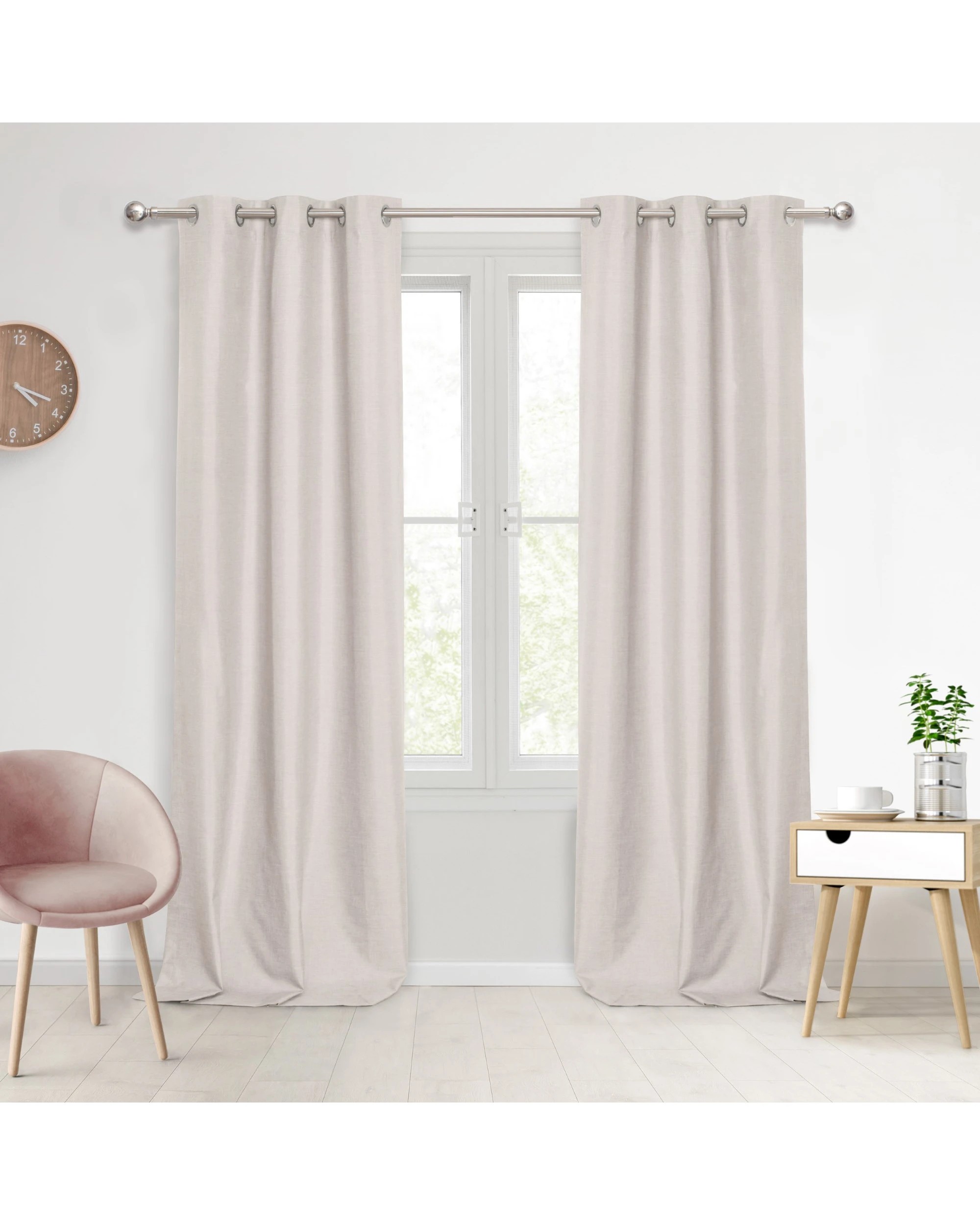 1 Sherwood Faux Linen 100% Blockout Eyelet Curtain Pair 180x223cm - Porcelain, 1 of 5