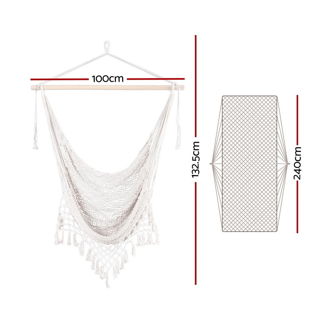 2 Gardeon Hammock Chair Swing Camping Mesh - Beige, 2 of 6