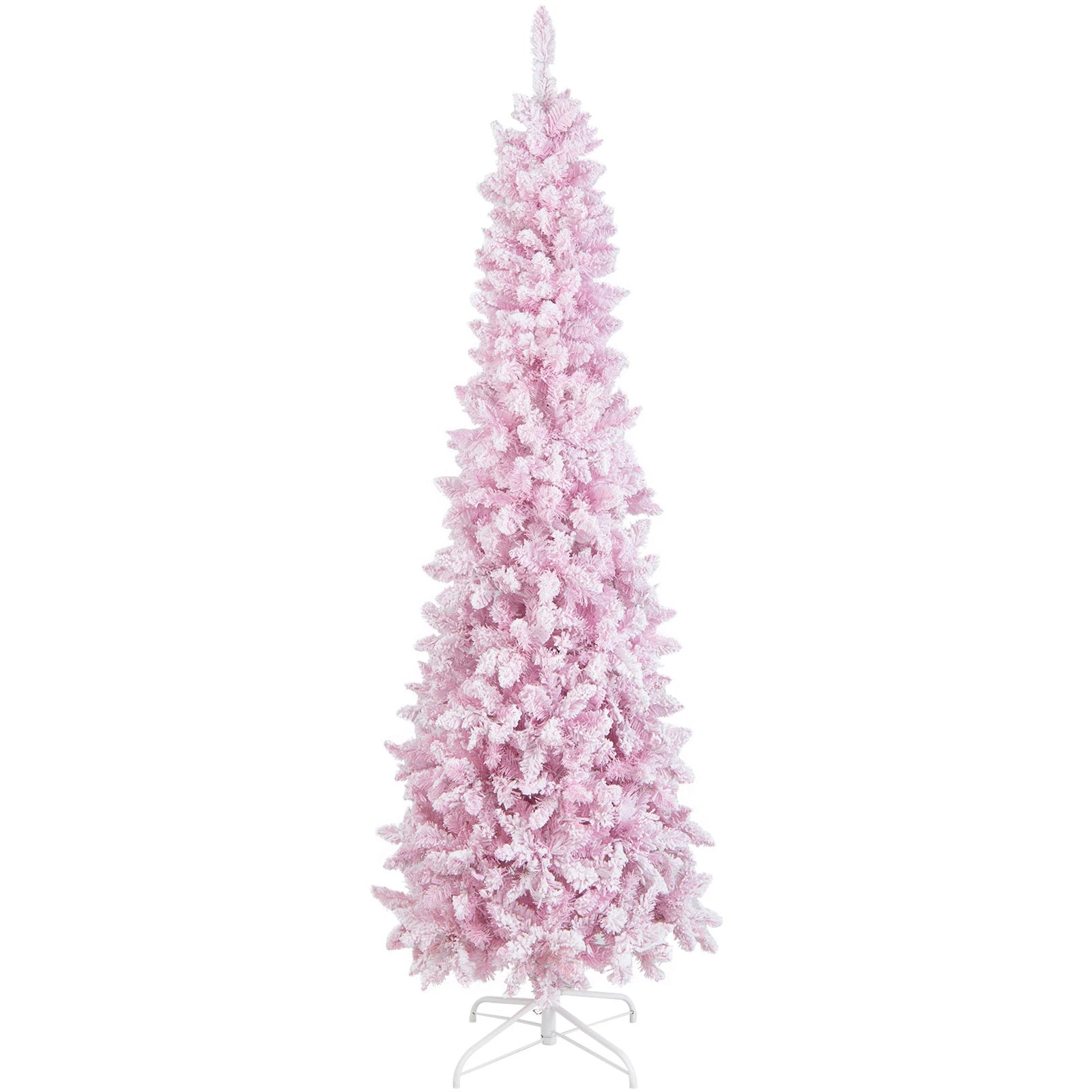 4 Costway 2.1M Pink Snow Flocked Christmas Tree w/300 LEDs Pre-Lit Artificial Xmas Tree, 4 of 4