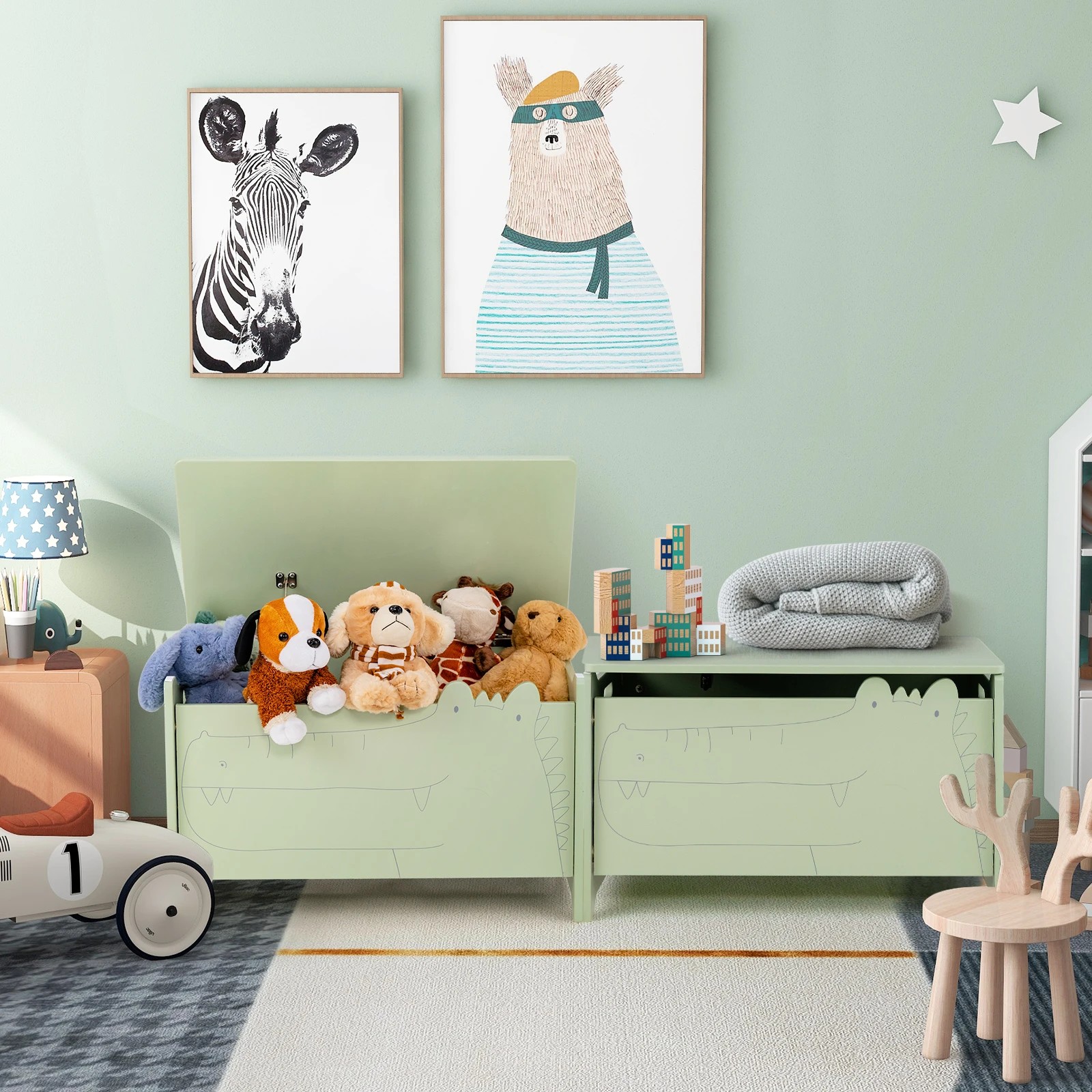 3 Costway 60cm Toy Box Storage Chest Playroom Organizer w/Flip-Top Lid - Green, 3 of 3