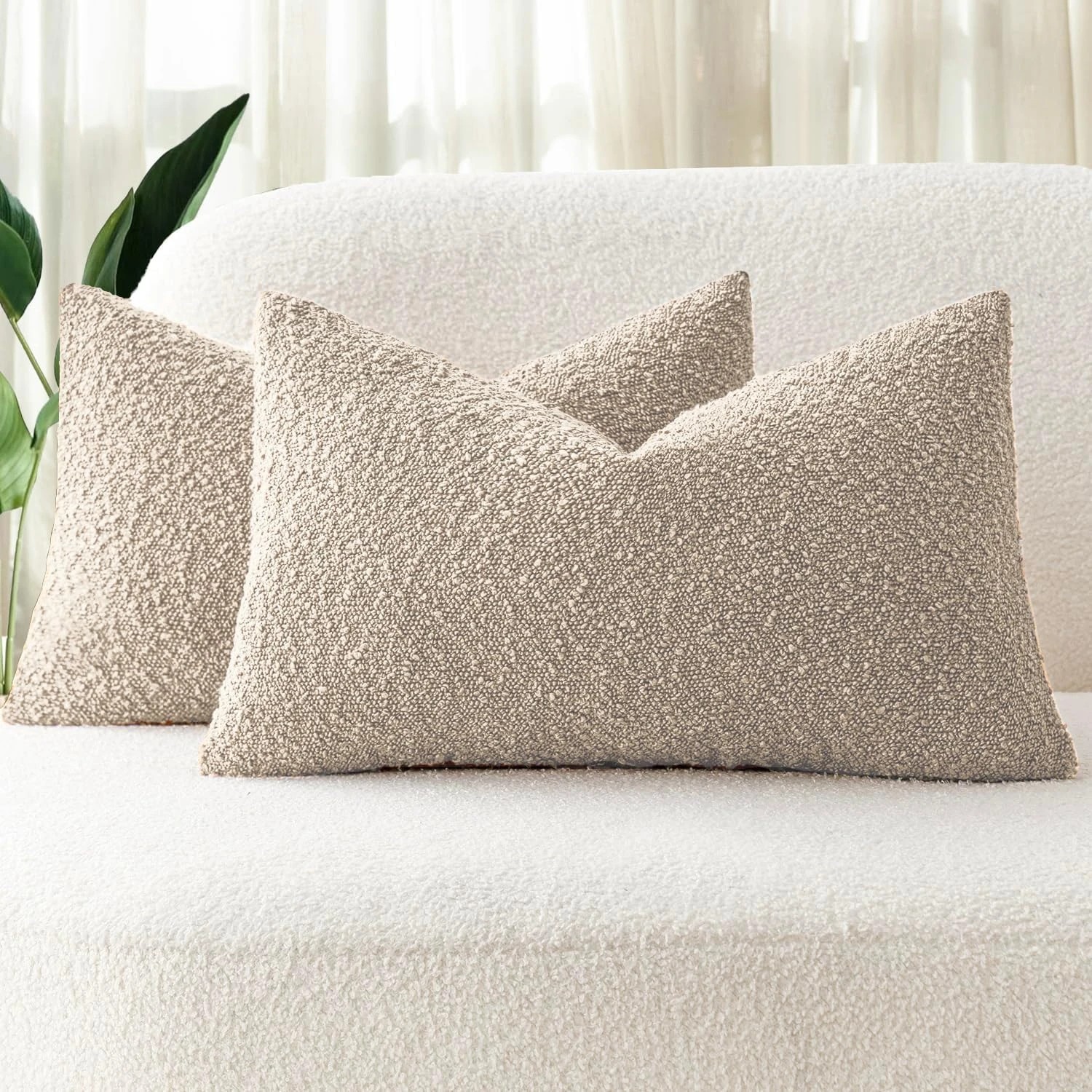 1 Gioia Casa 2-Pack Bouclé Cushion Covers 30x50cm - Oatmeal, 1 of 2