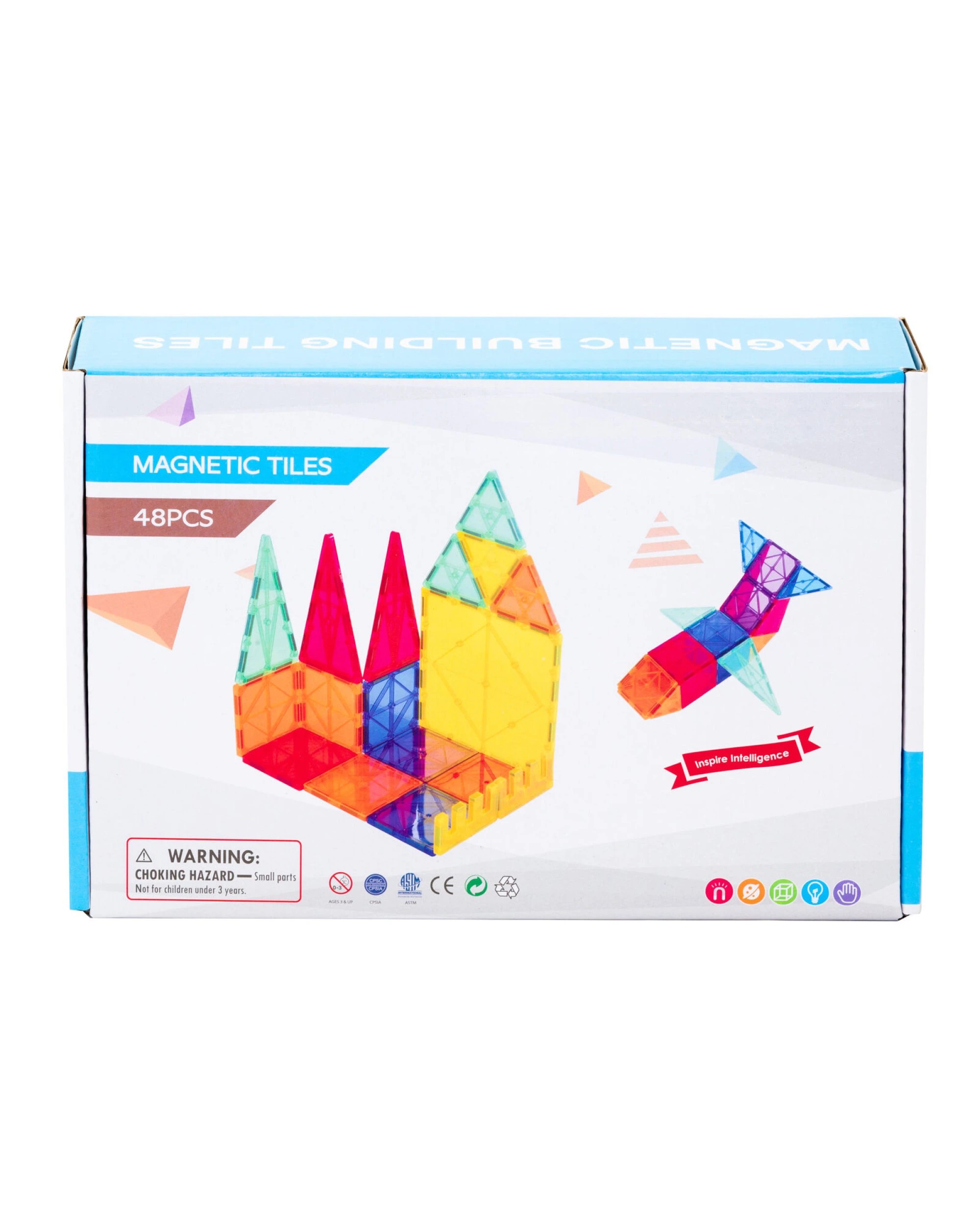 4 Gem Toys 48 Pcs non-toxic STEM Educational, Durable Magnetic Tiles/Puzzle with Storage Bag, 4 of 7