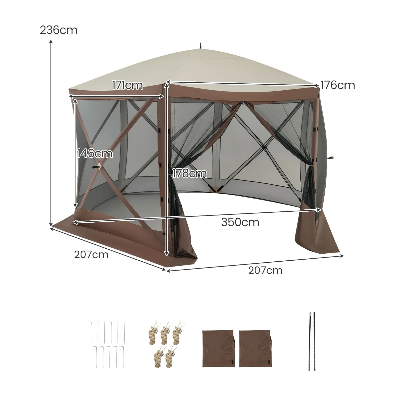 4 Costway 3.5x3.5M Pop-up Canopy Tent 6-Sided Gazebo Hub Tent w/Mesh Netting Walls, 4 of 4