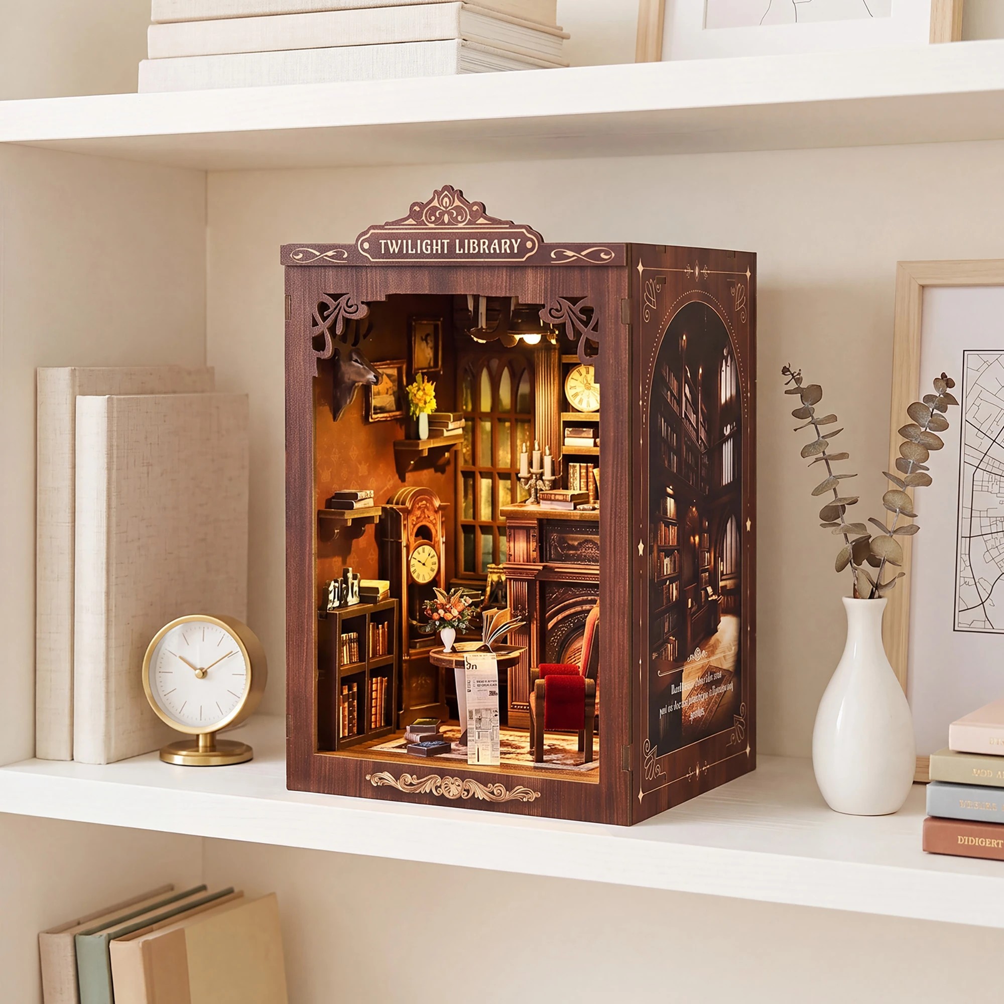 7 Bo Peep Book Nook Kit For Adults Miniature Bookstore Model with Warm LED Walnut, 7 of 8