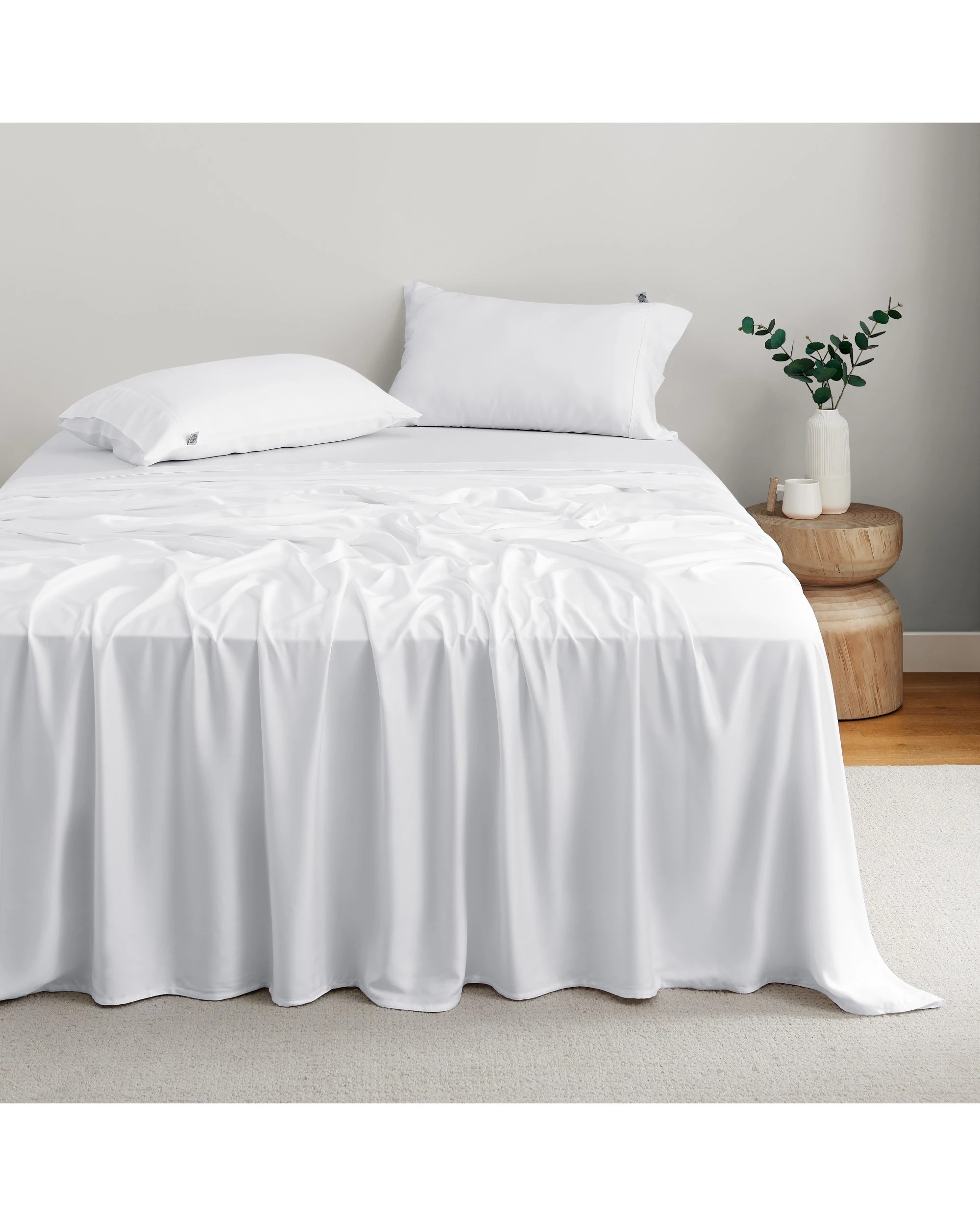 1 Natural Home 400TC 100% Bamboo Sateen Sheet Set - Super King Bed - White, 1 of 6