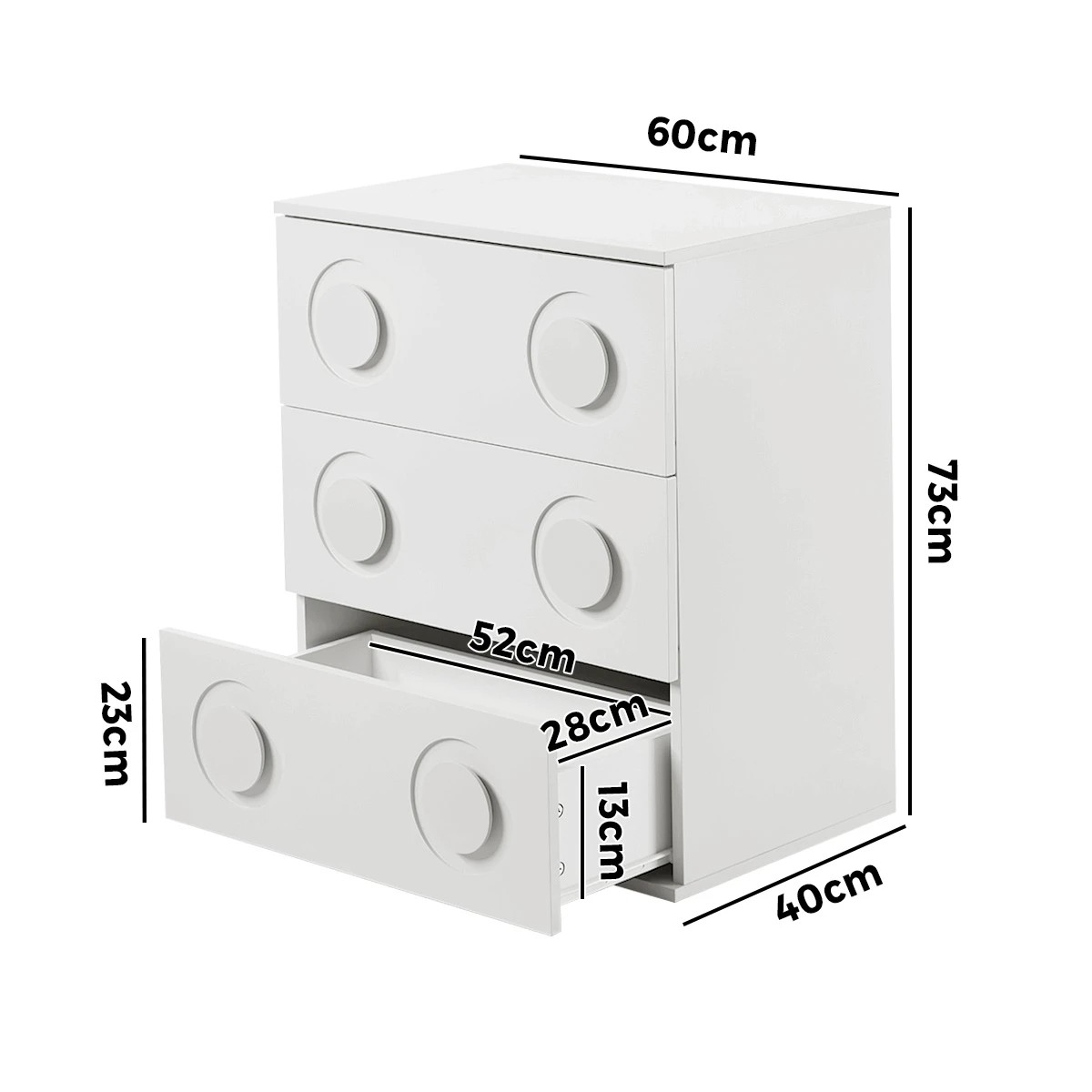 2 Oikiture 3 Chest of Drawers Spacious Cabinet Bedroom Dresser Nightstand - White, 2 of 9
