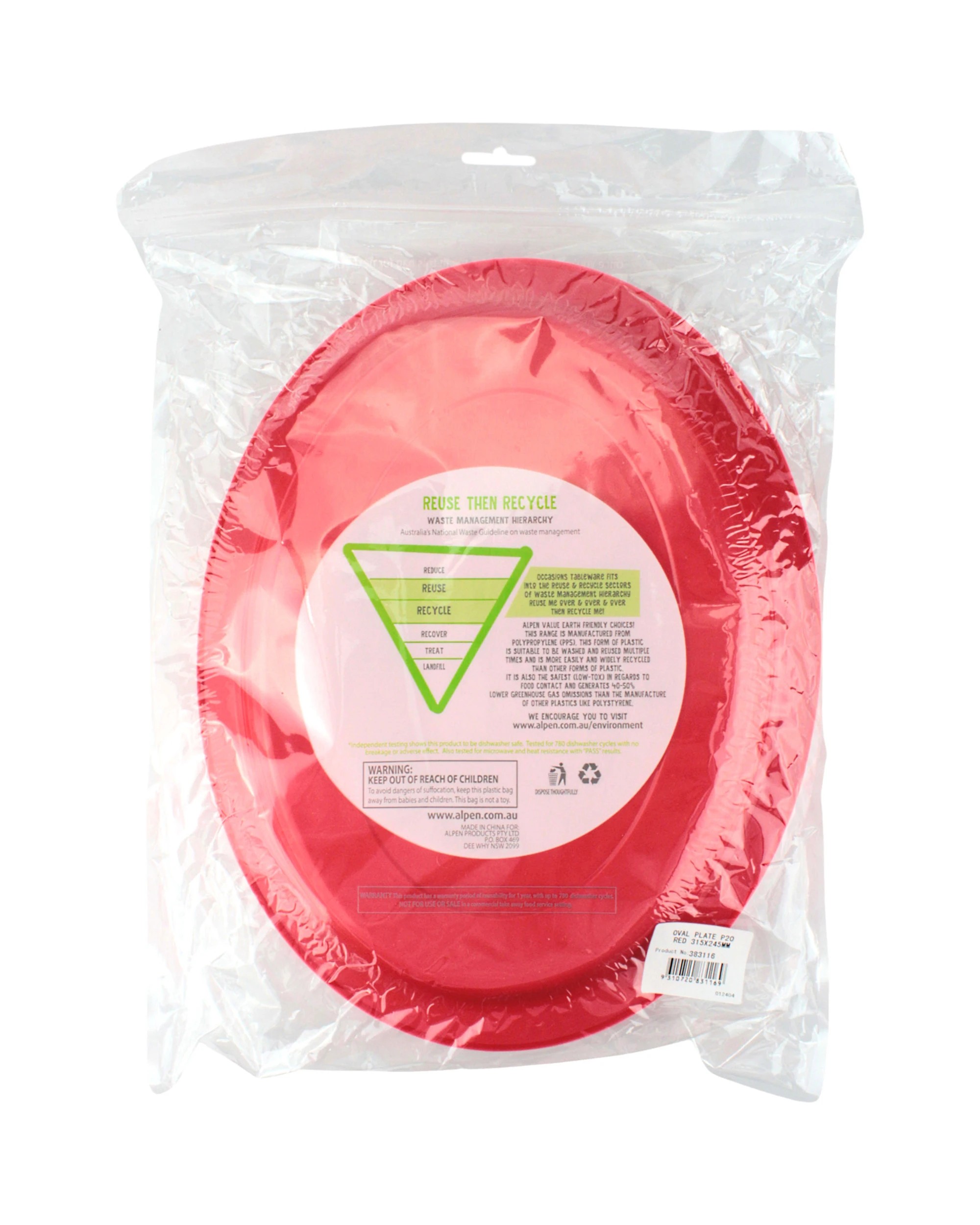 3 Alpen Reusable Oval Plates 31.5cm Pack of 20 - Red - Red, 3 of 3