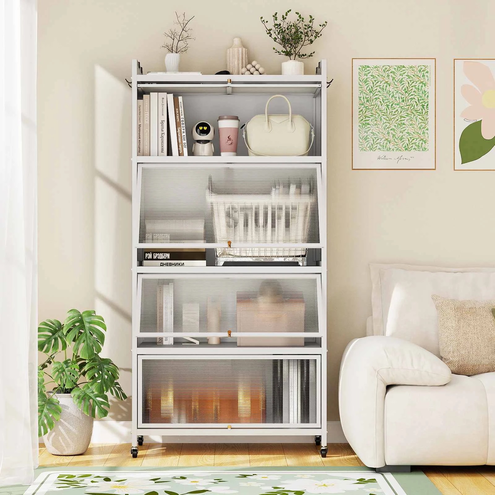 2 Costway 5-Tier Kitchen Storage Cabinet Rolling Microwave Stand Bakers Rack - White, 2 of 3