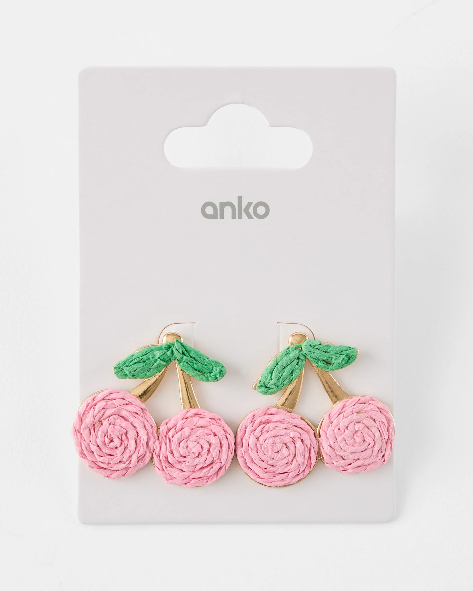 6 Paper Cherry Stud Earrings - Green, Pink and Gold Tone Gold, 6 of 6