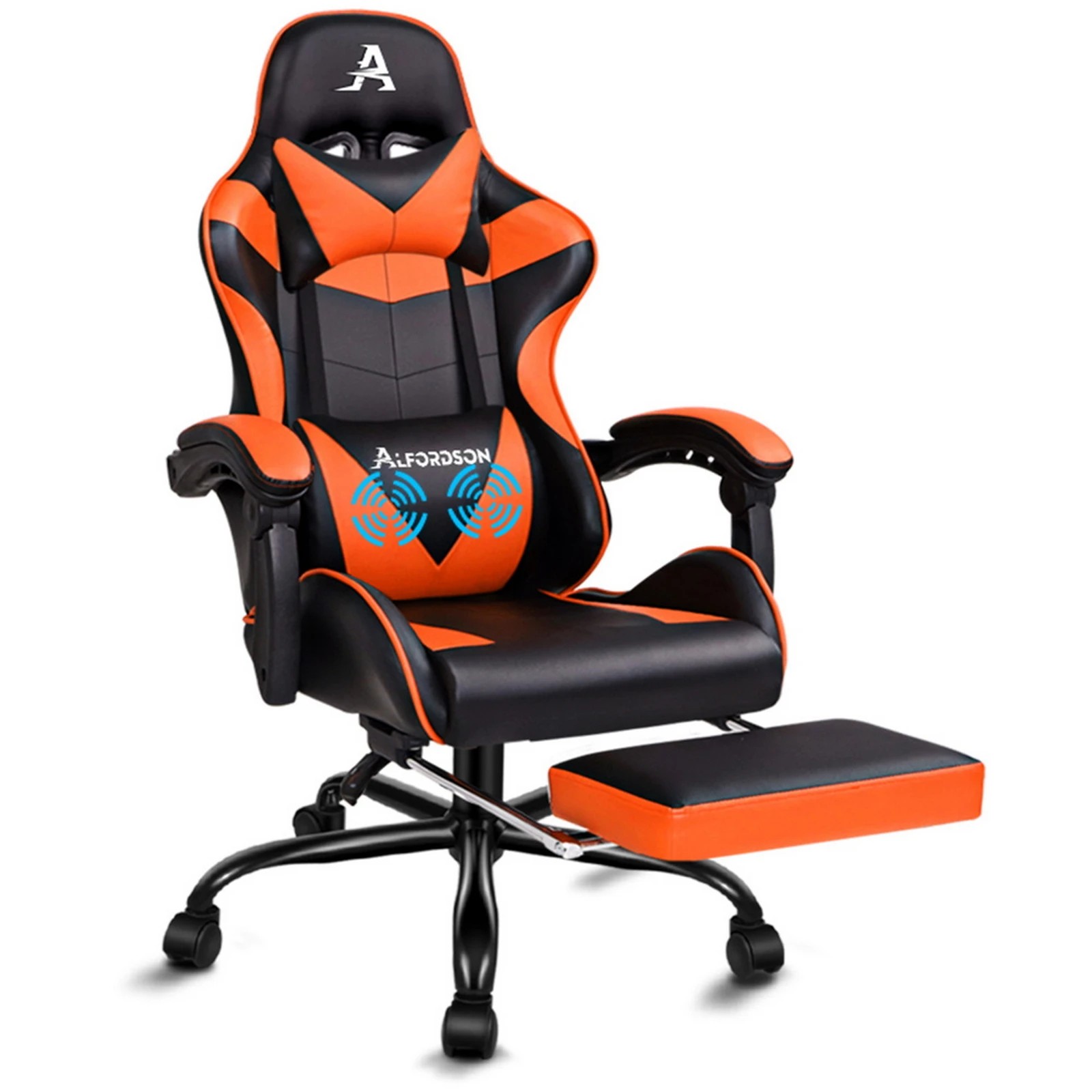 1 Alfordson Gaming Chair Office Executive Racing Footrest Seat PU Leather - Orange, 1 of 10