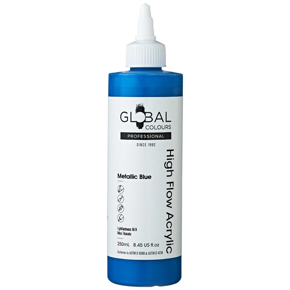1 Global Colours High Flow Acrylic Paint 250mL Metallic Blue, 1 of 2