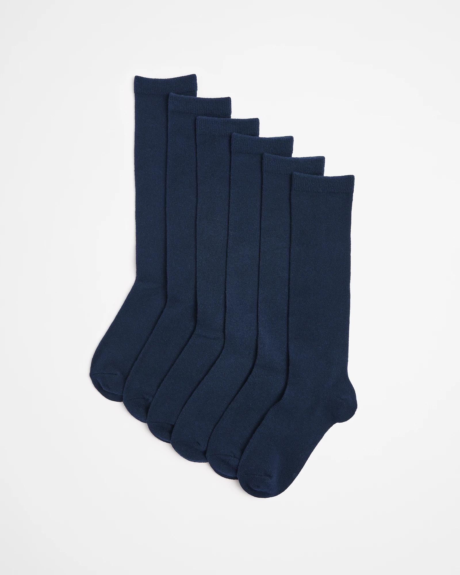 1 Kids School Knee High Socks 6 Pack - Maxx NAVY BLUE, 1 of 3