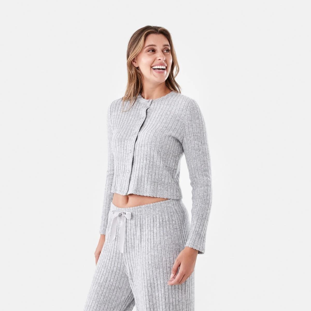 2 Brushed Ribbed Long Sleeve Lounge Top Slvr Marle, 2 of 5