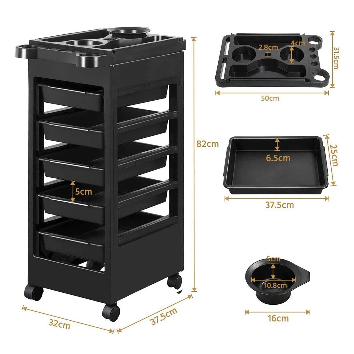 2 AUSWAY Hairdressing Trolley Storage Rolling Tool Cart, 2 of 5