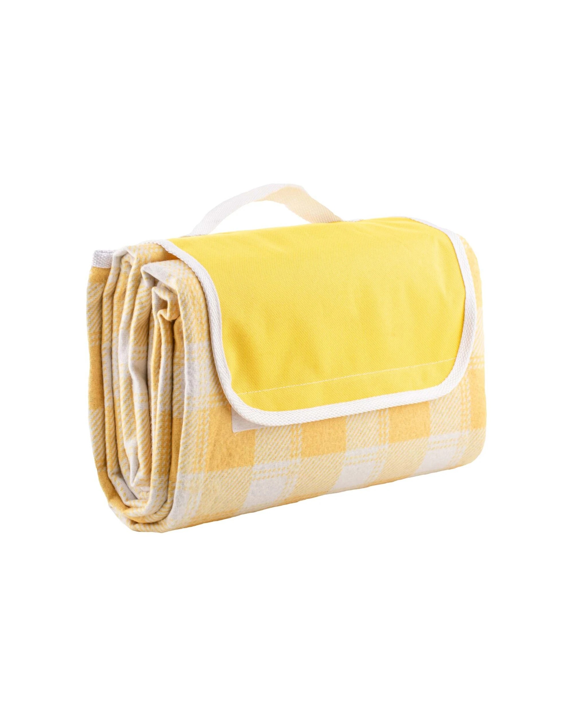 1 Porta Delilah Gingham 150cm Foldable Picnic Blanket Waterproof Design Carry - Yellow, 1 of 5