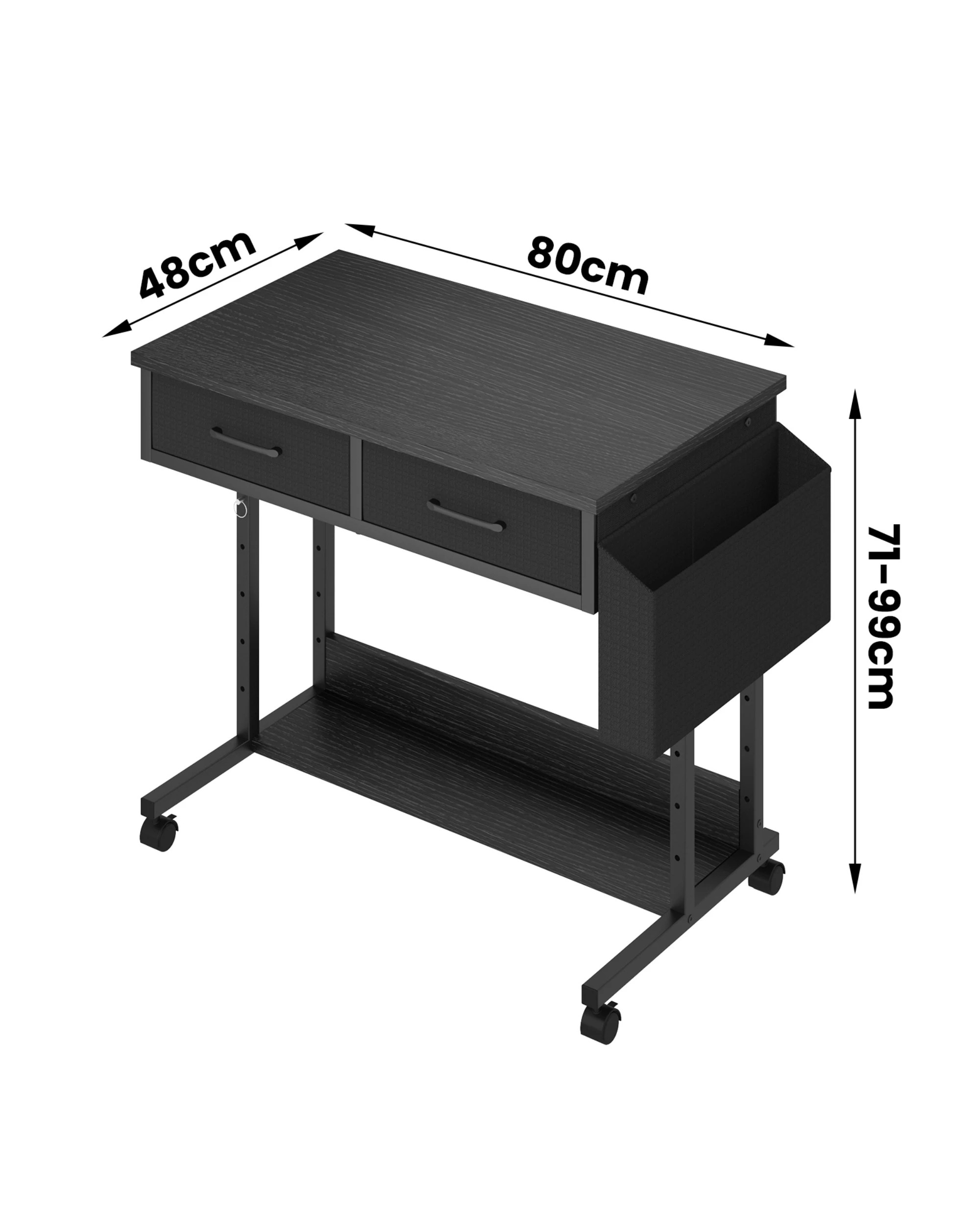 2 Advwin Small Portable Rolling Standing Desk Adjustable Height with 2 Fabric Drawers - Black, 2 of 9