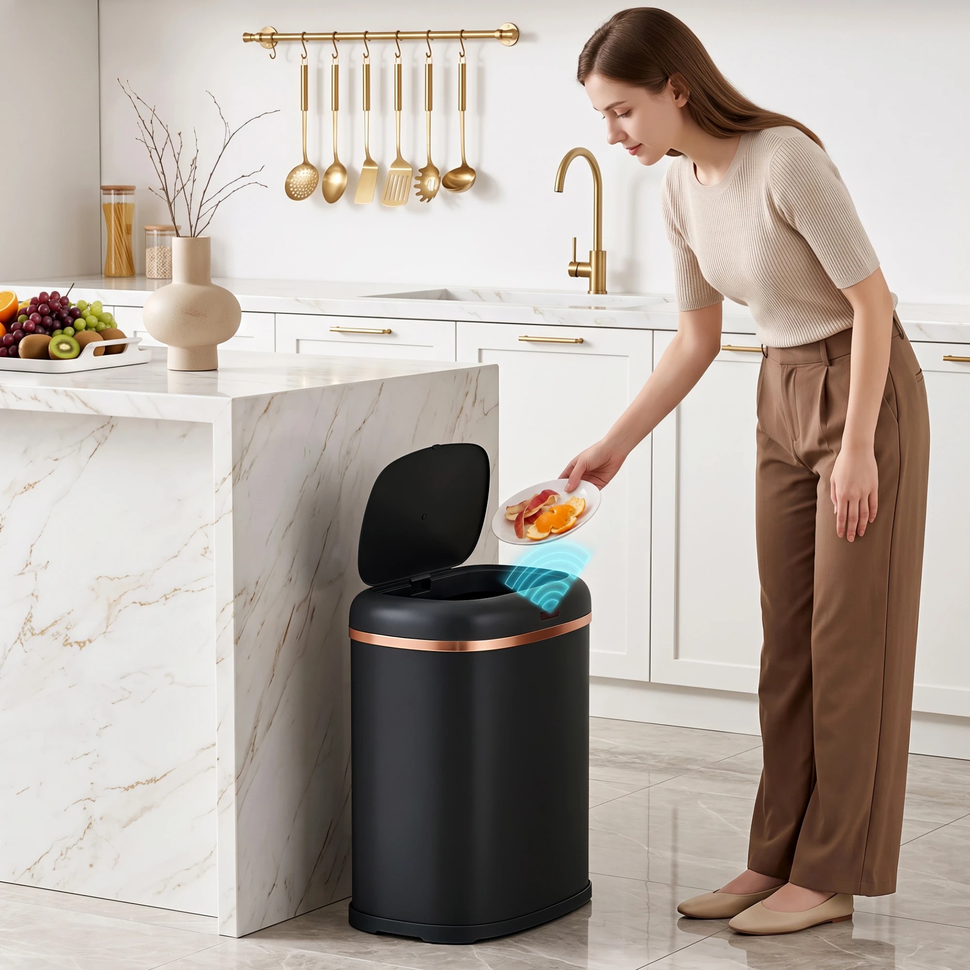 2 Devanti 38L Motion Sensor Bin Rubbish Automatic - Black, 2 of 6