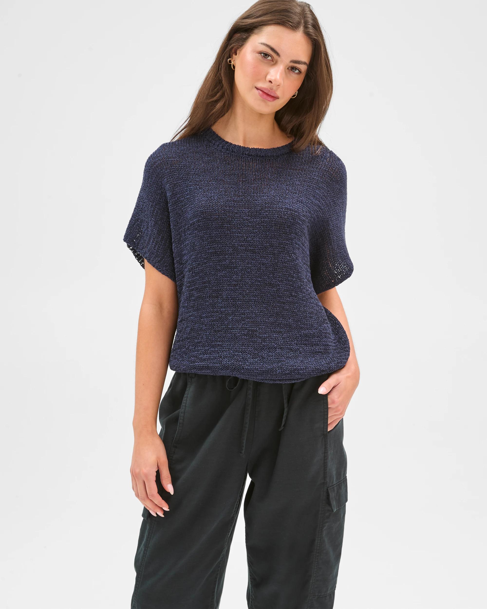 2 Target Petites Australian Cotton Blend Tape Yarn Knit T-Shirt INK NAVY, 2 of 6