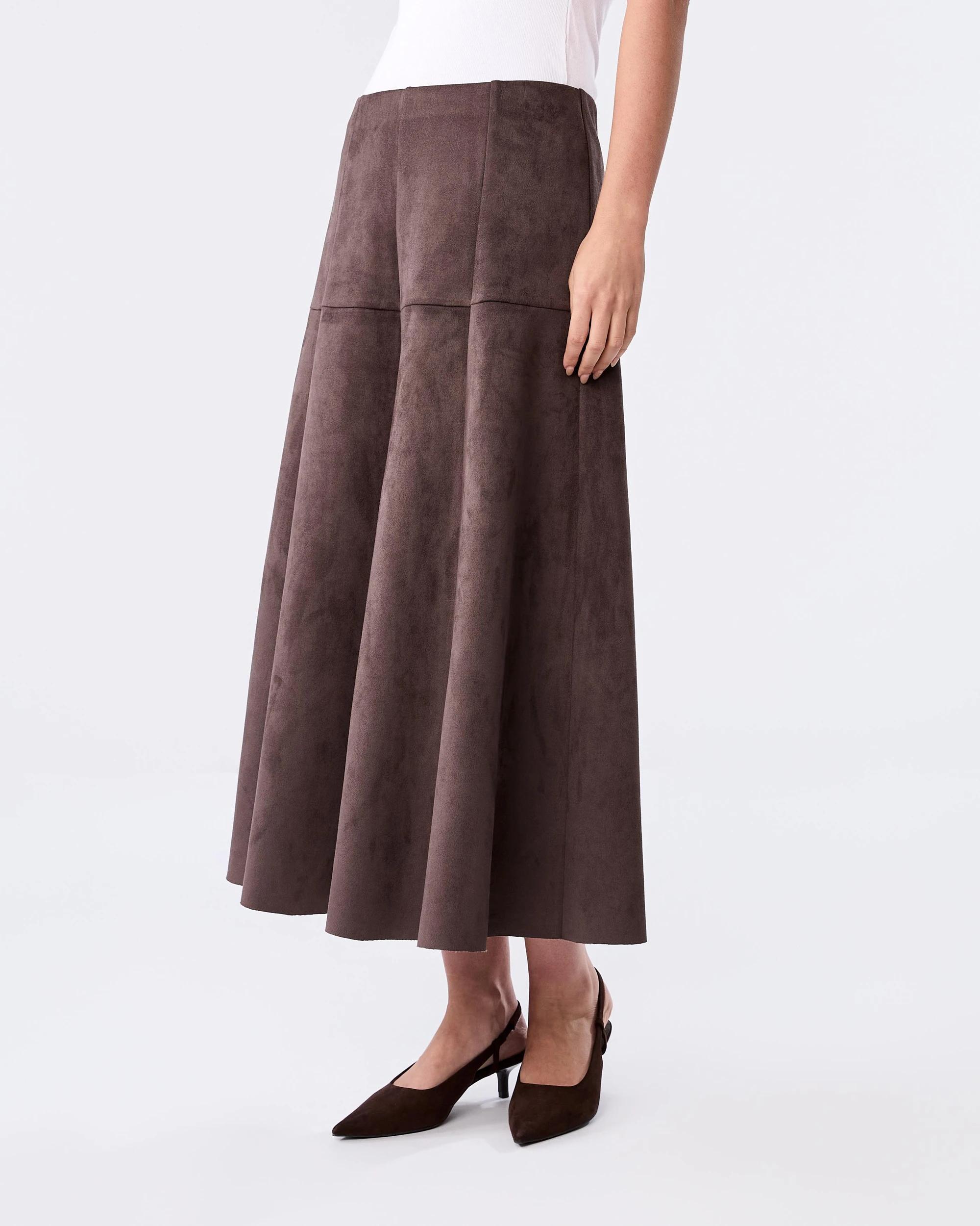 2 Suedette A-line Maxi Skirt Choc Plum, 2 of 4