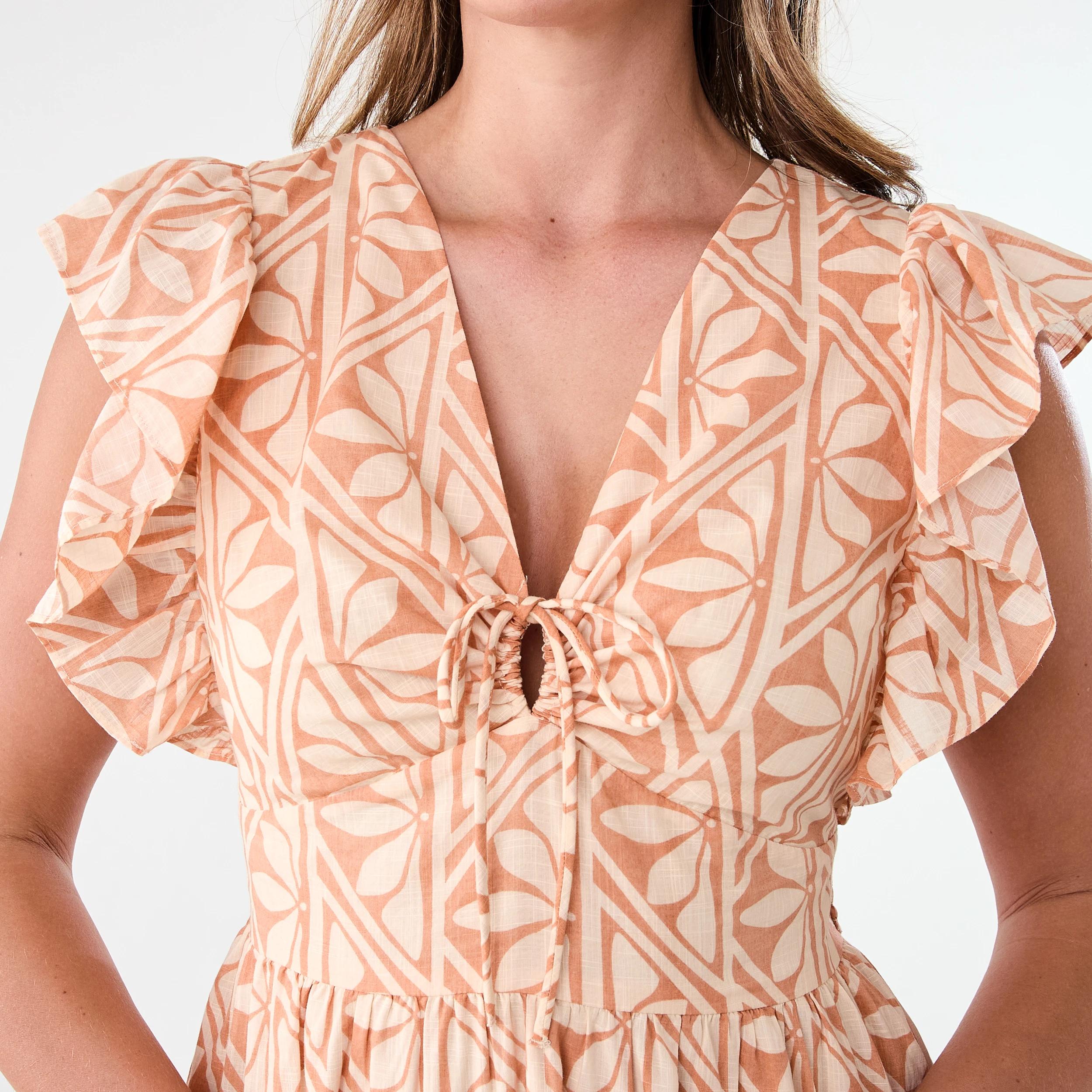 5 Sleeveless Flutter Tie Detail Midi Dress Flrl Tile, 5 of 8