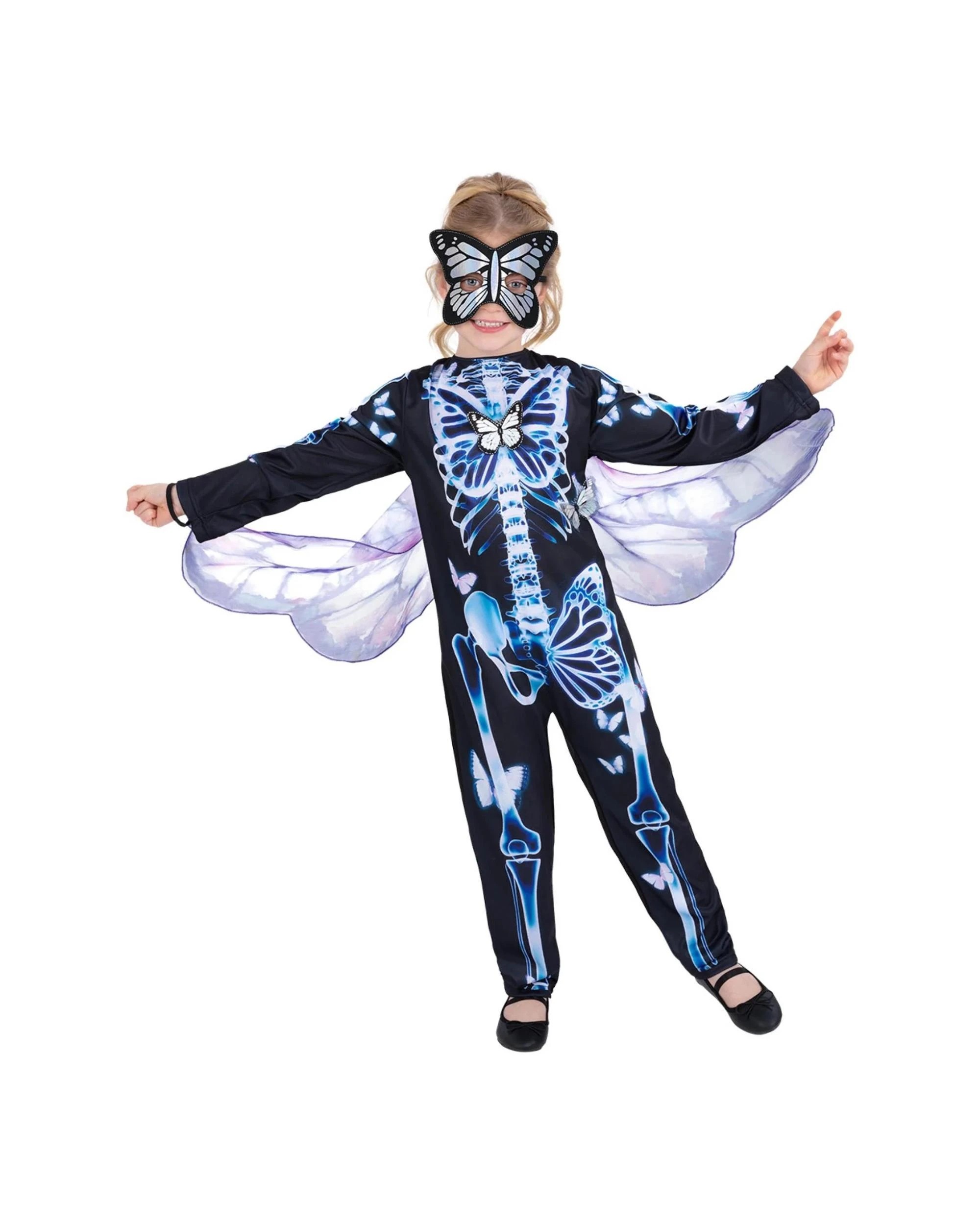 1 Butterfly Skeleton Child Costume Size Medium 7-9 Years, 1 of 5