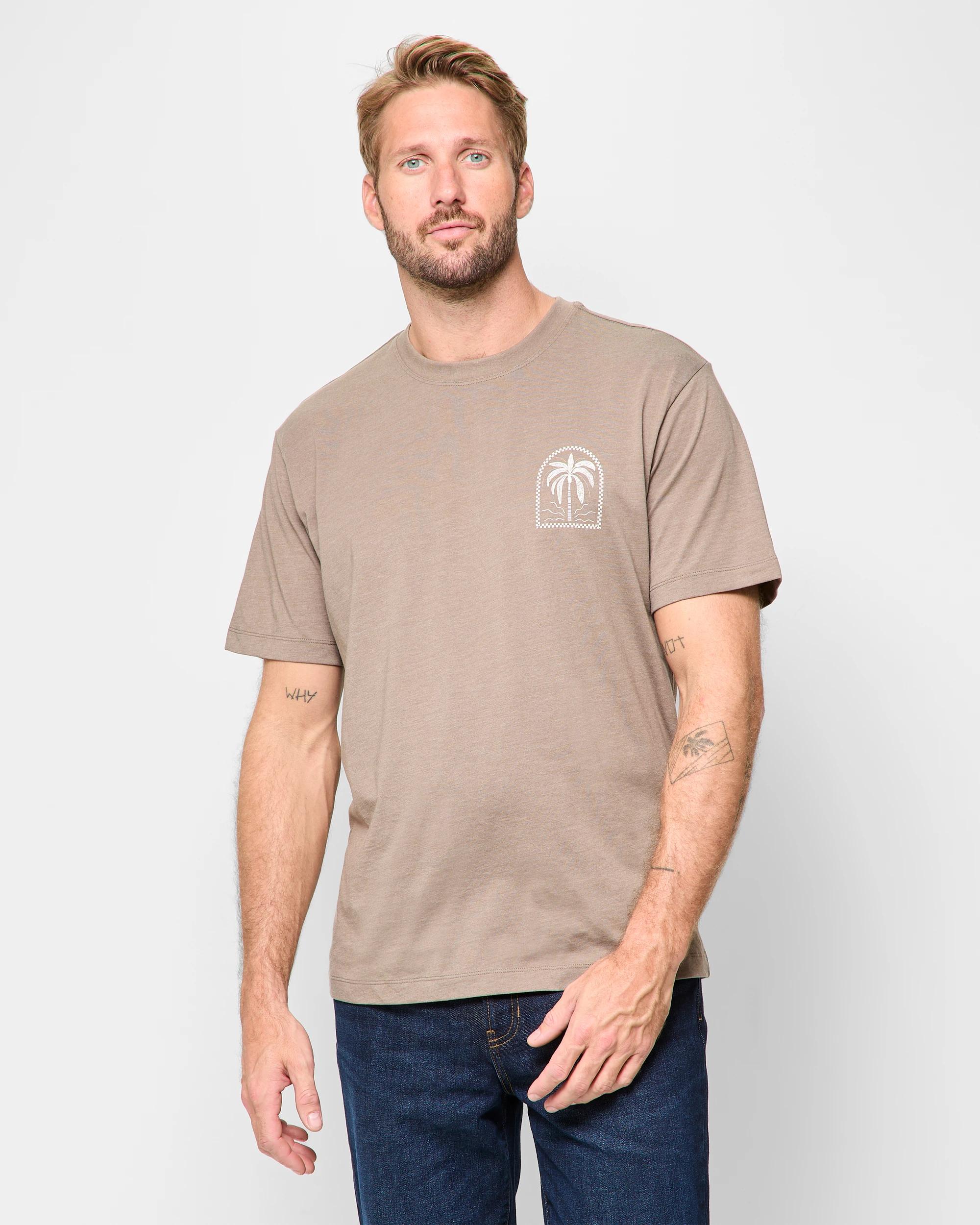 1 Target Australian Cotton Blend Palm Tree Print T-shirt SHITAKE MARLE, 1 of 5