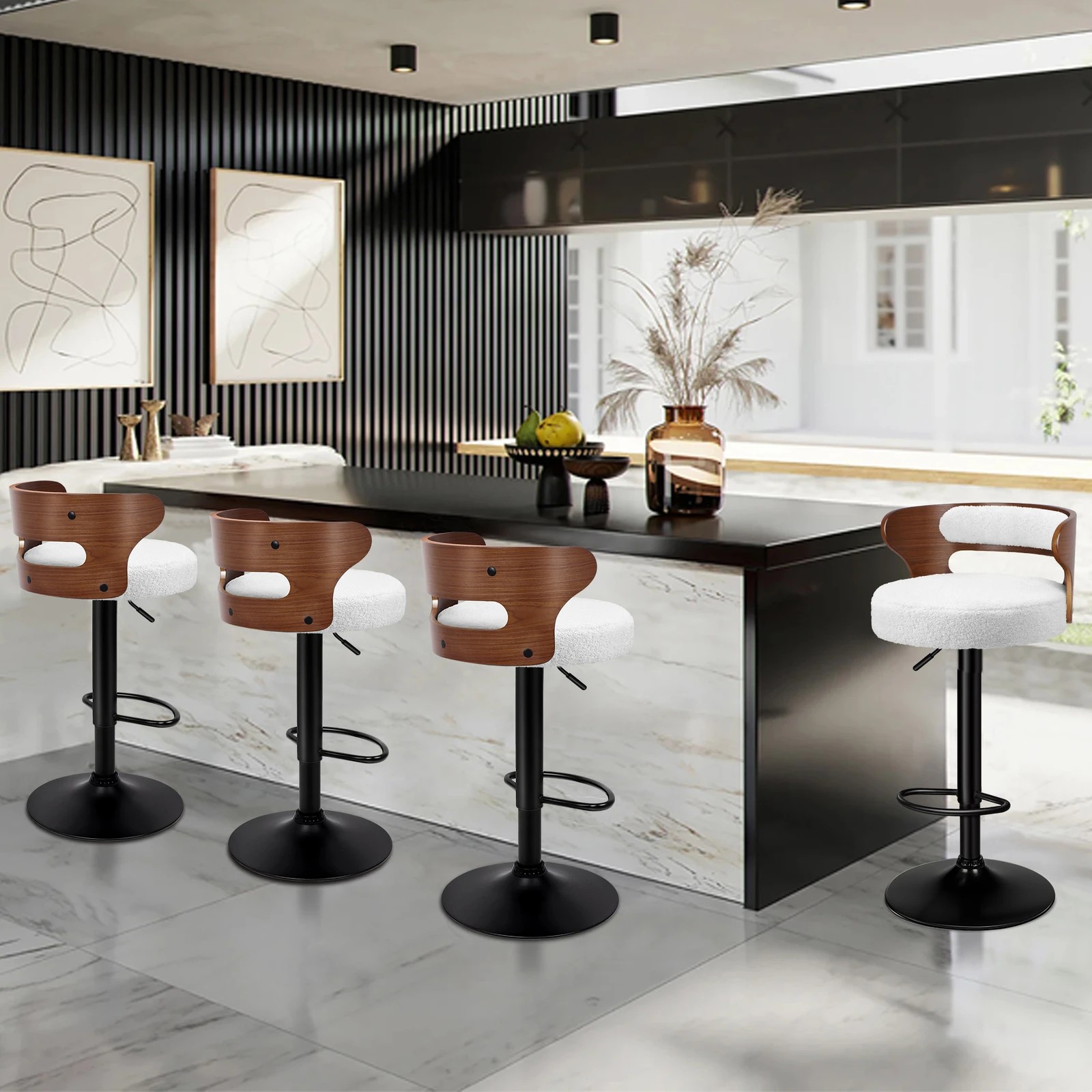 10 Alfordson 4x Bar Stool Kitchen Swivel Chair Wooden Boucle Ramiro - White, 10 of 10