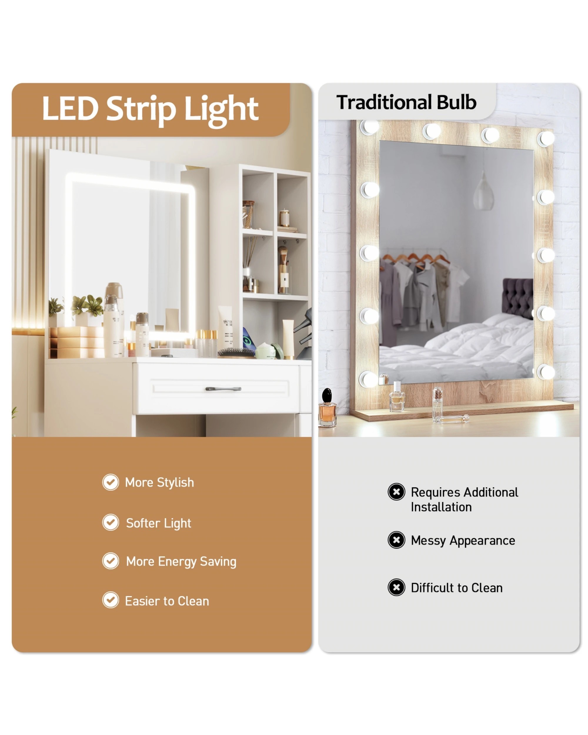 5 Advwin Dressing Table Stool Set Charging Station Led Mirror, 5 of 10