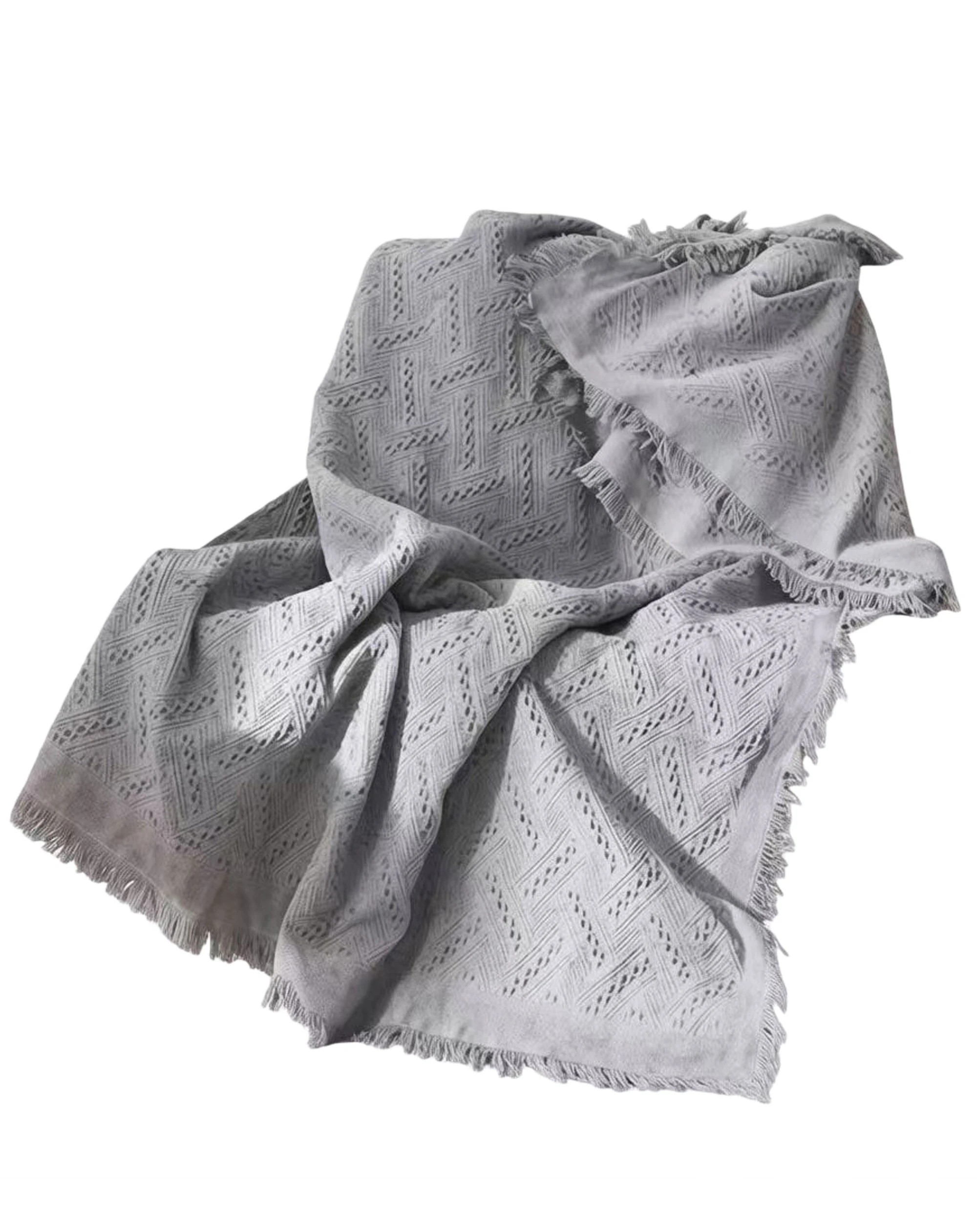 1 Cotton More Slub Knitted Blanket T Pattern 180x230cm - Grey, 1 of 6