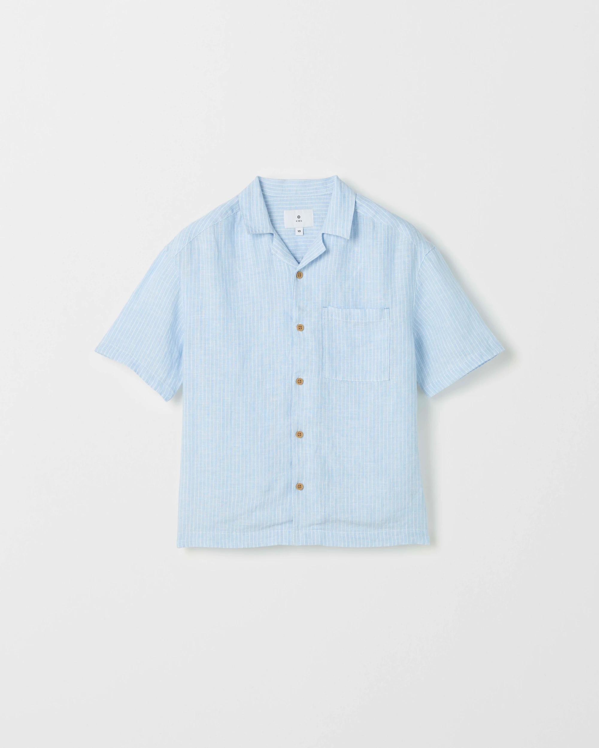 1 Target Kids European Linen Short Sleeve Shirt BLUE + WHITE, 1 of 2
