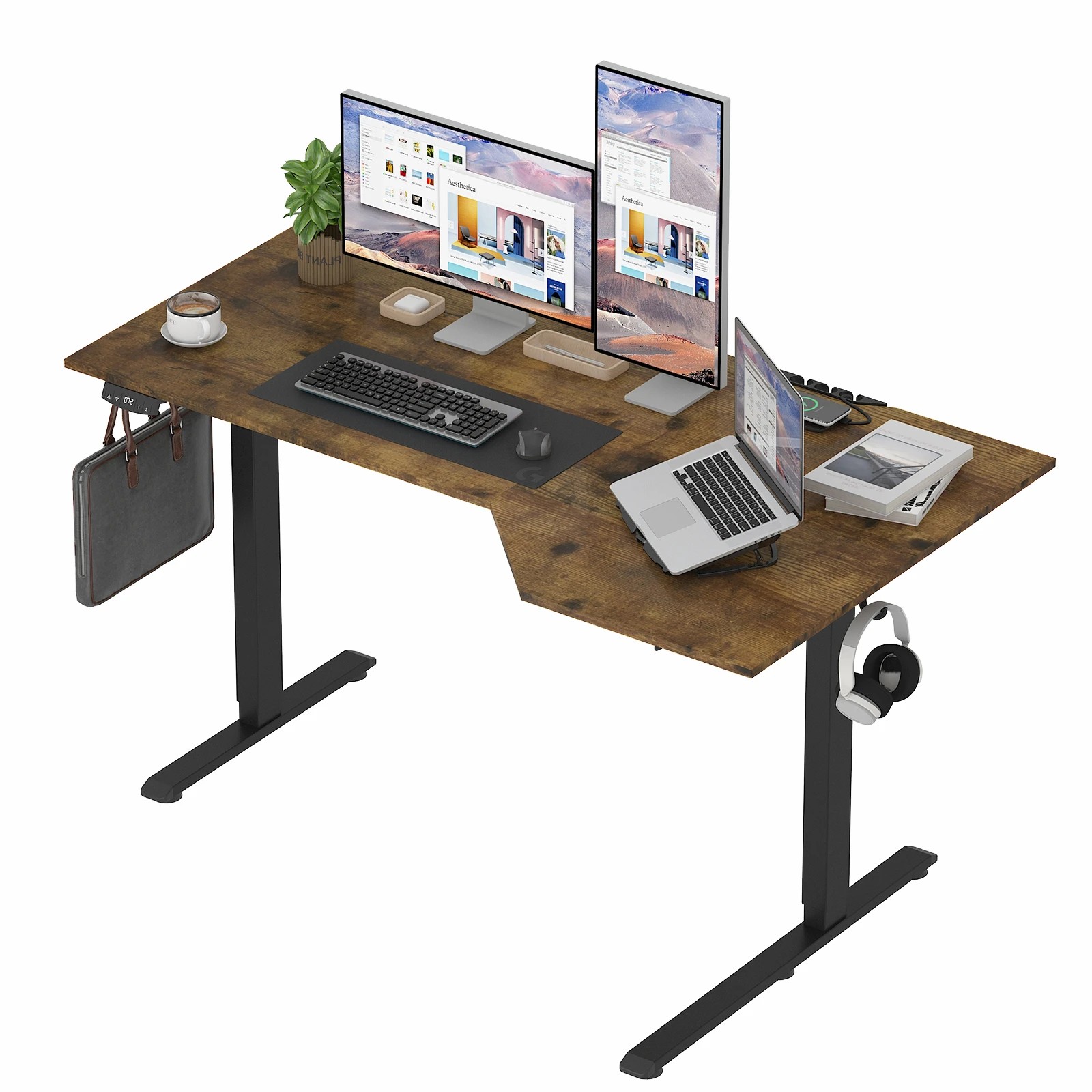 1 Advwin Electric Standing Desk L Shaped Corner Height Adjustable 140 x 80 cm - Brown, 1 of 8