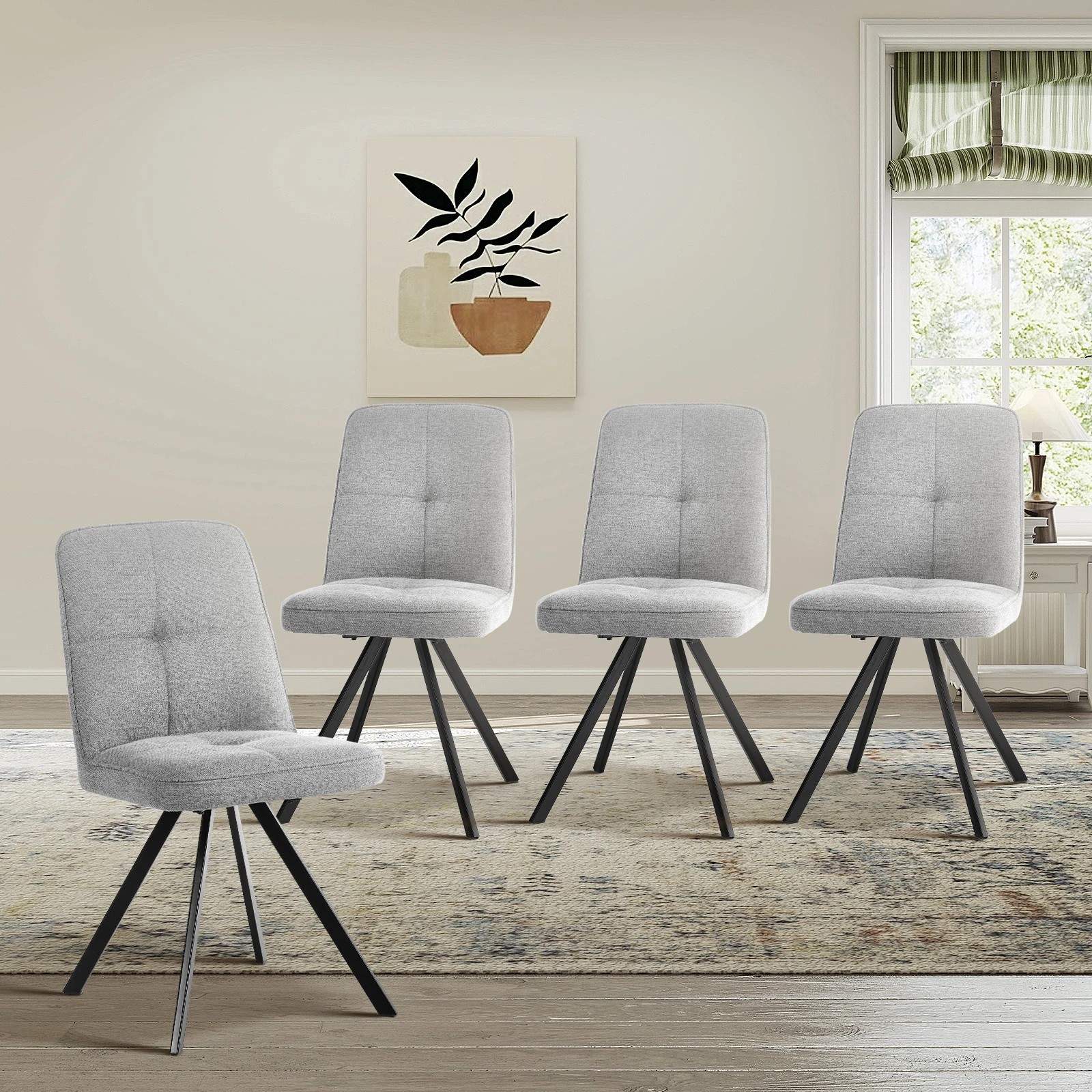 3 Oikiture 4x Dining Chair Kitchen Seat Linen Fabric Accent Chair - Grey, 3 of 9