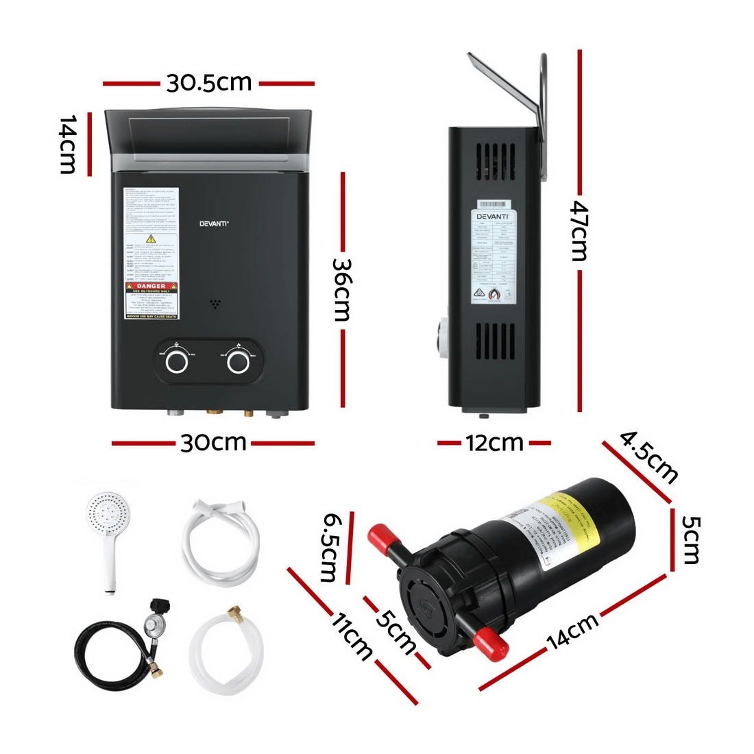 2 Devanti Portable Gas Water Heater LPG-powered System  With Pump - Black, 2 of 2