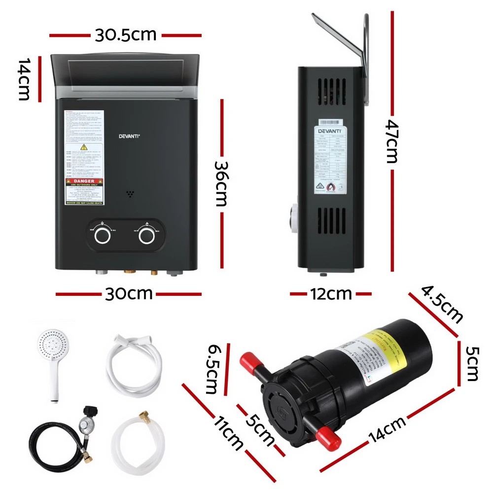 2 Devanti Portable Gas Water Heater LPG-powe System  With - Black, 2 of 7