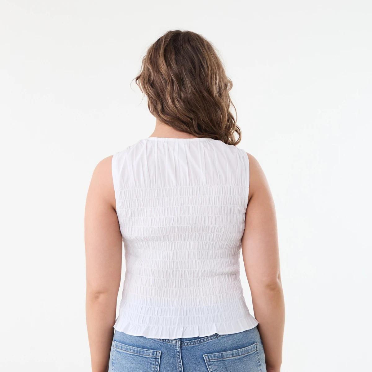 3 Sleeveless Shirred Button Through Top WHITE, 3 of 5