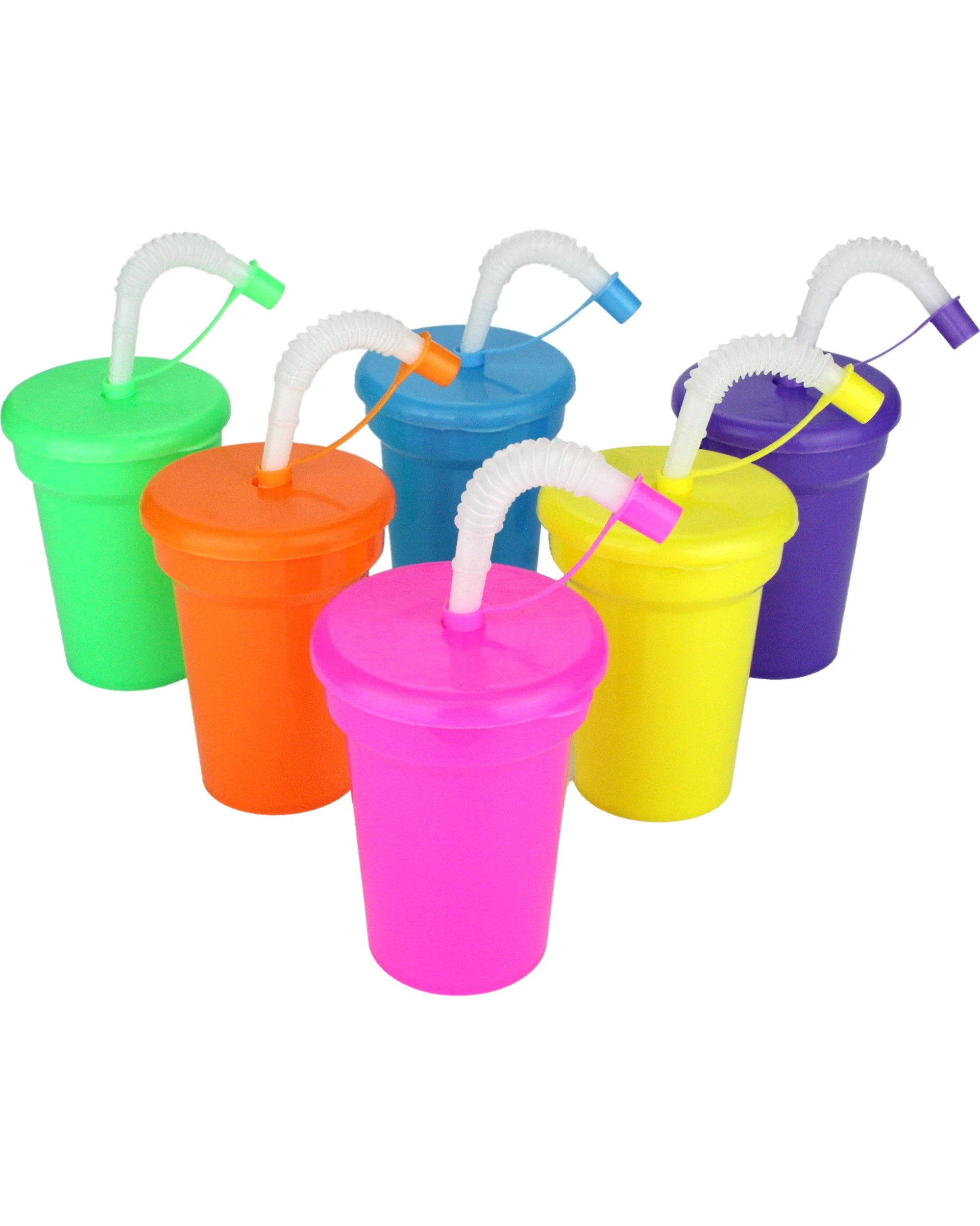 1 Partyrama Neon Cups with Straws Pack of 12, 1 of 2
