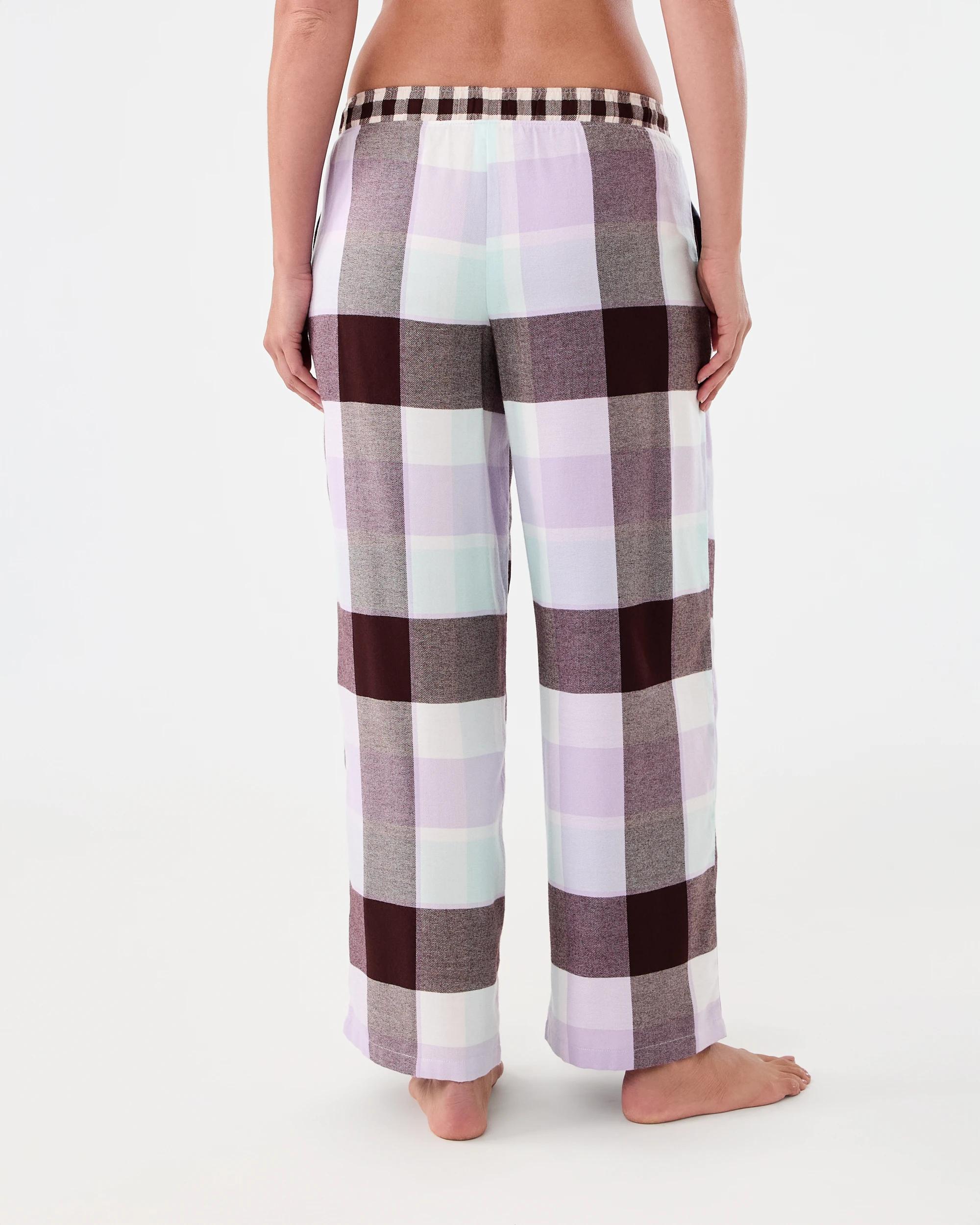 3 Viscose Blend Contrast Boyfriend Flannel Pants Mint Check, 3 of 5