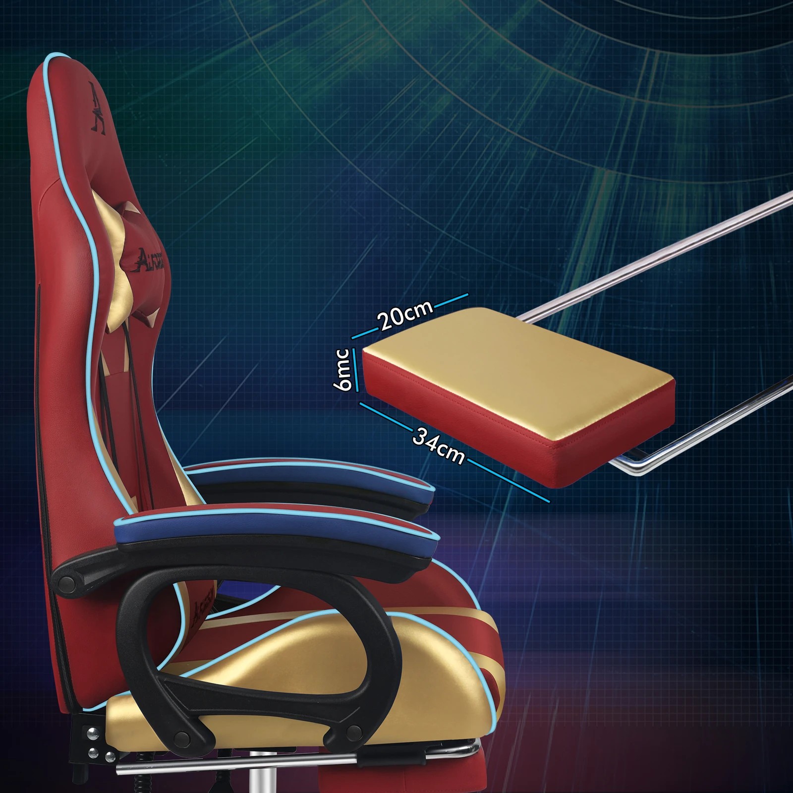 10 Alfordson Gaming Office Chair Racing Massage Computer Seat Footrest Leather - Red, 10 of 10