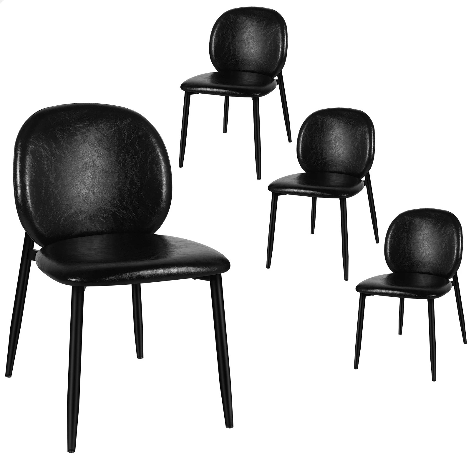 1 Alfordson 4x Dining Chairs Accent Kitchen Lounge Curved Back PU Leather - Black, 1 of 10