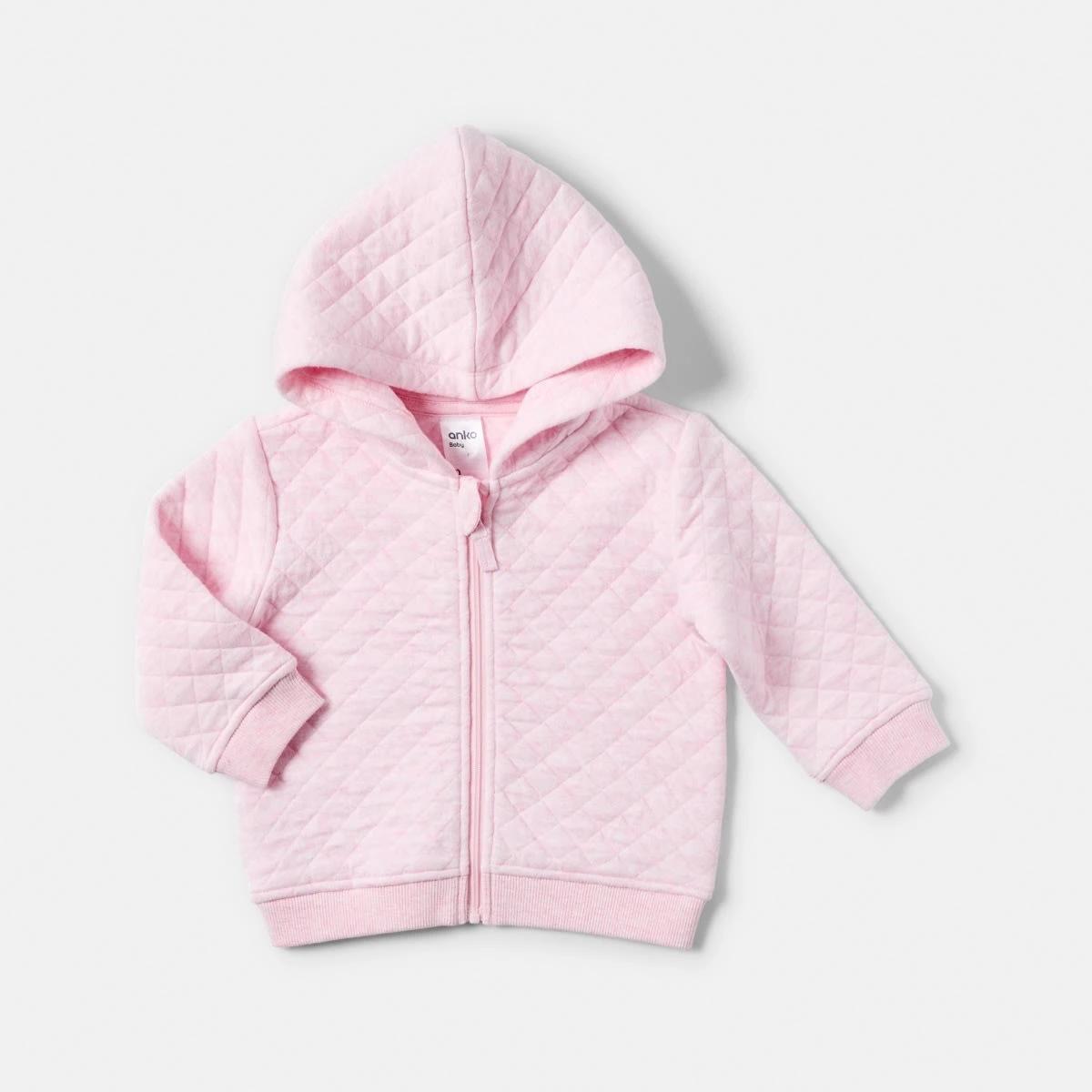 1 Quilted Zip Hoodie Pink Marle, 1 of 3
